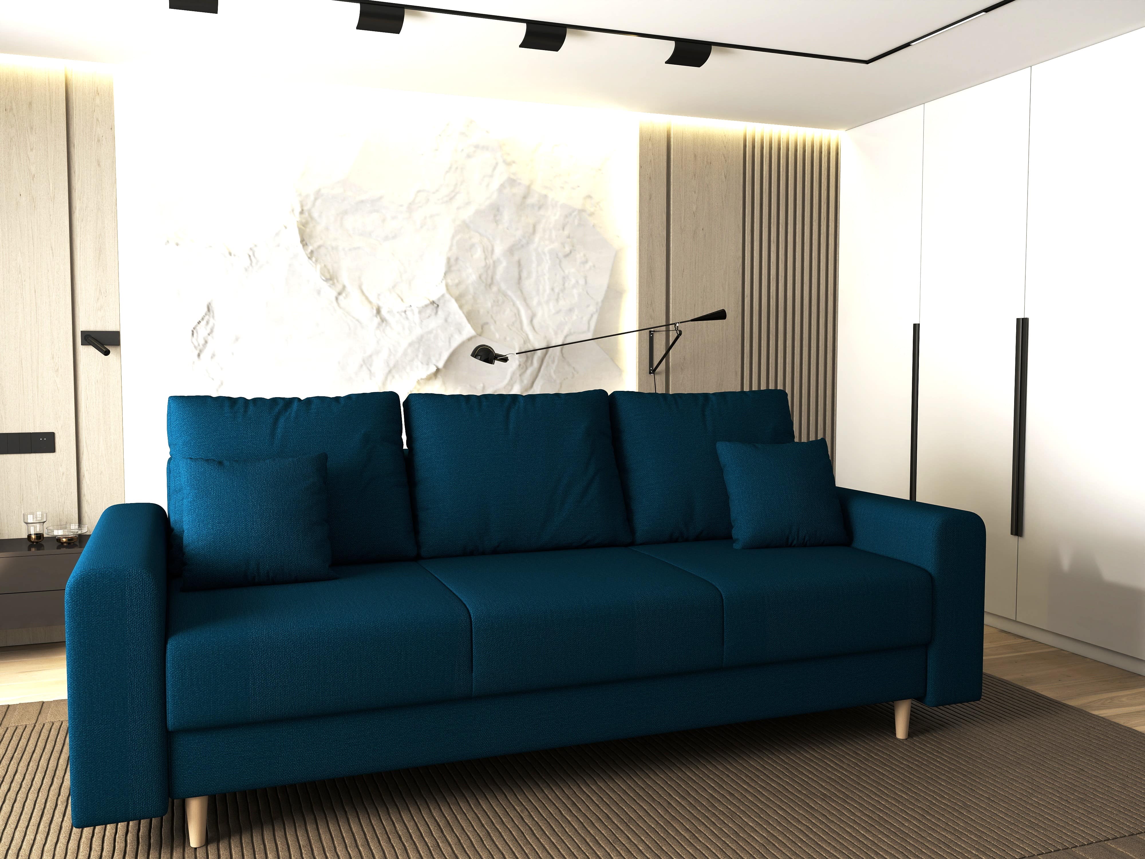 Canapea extensibilă dumonde cu ladă de depozitare si sezut confortabil din spuma HR, Kronos Enjoy Petrol 210x100 cm fabrica