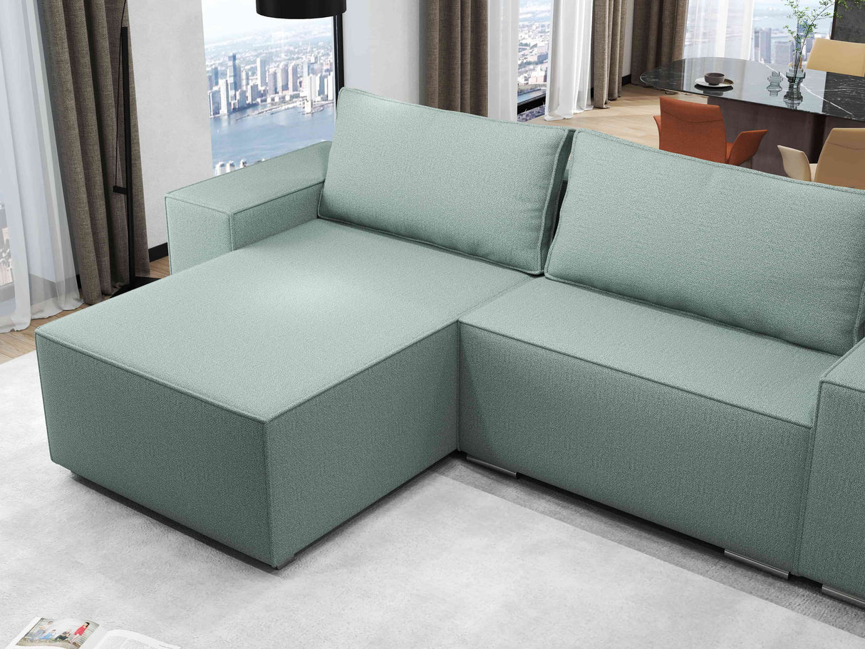Colțar extensibil dumonde cu ladă de depozitare si sezut confortabil din spuma HR, Dream Enjoy Verde Mint 290x185 cm Fabrica