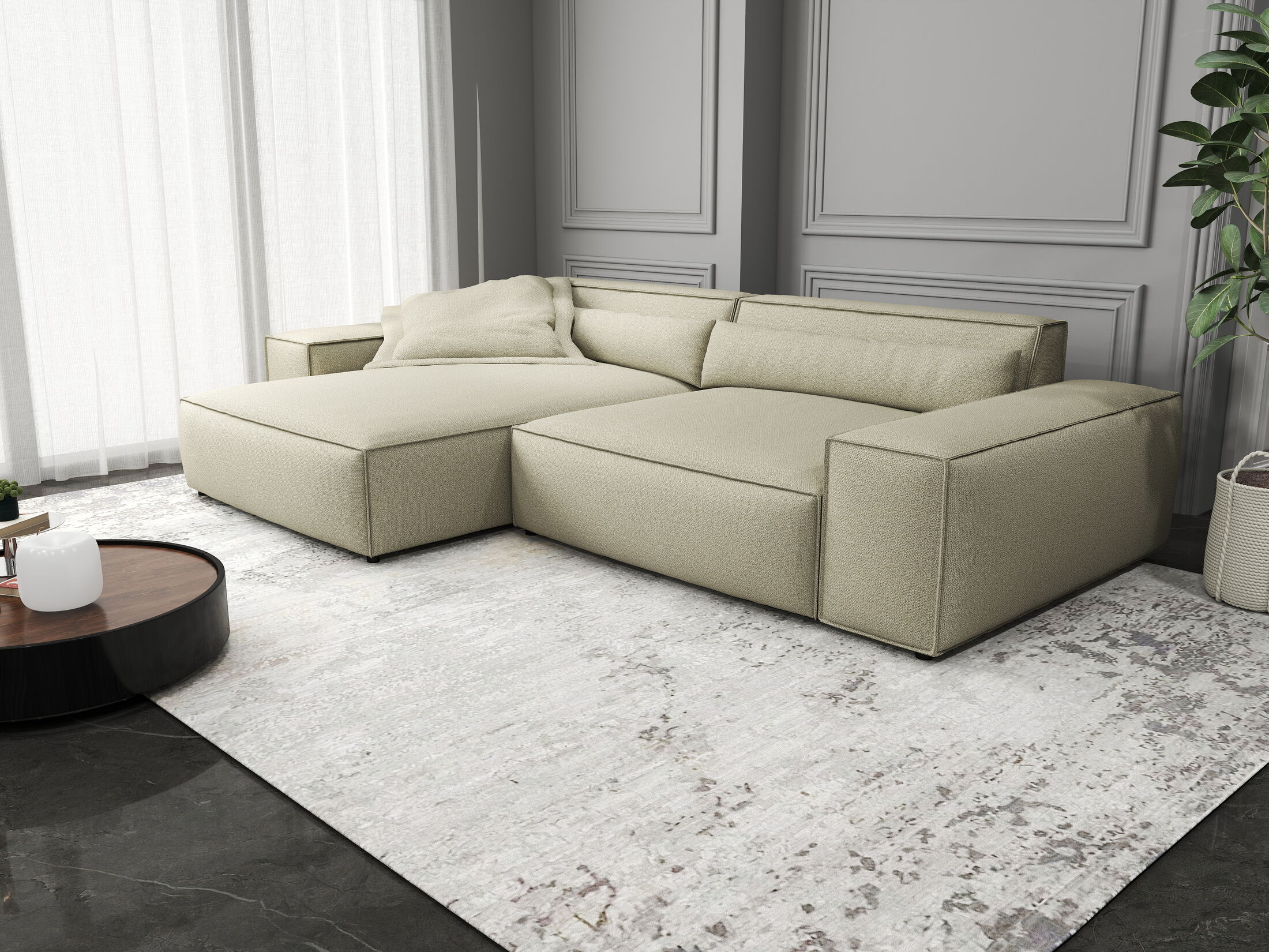 Colțar dumonde cu șezut confortabil din spumă HR, Marvelo Enjoy Bej 264x175 cm