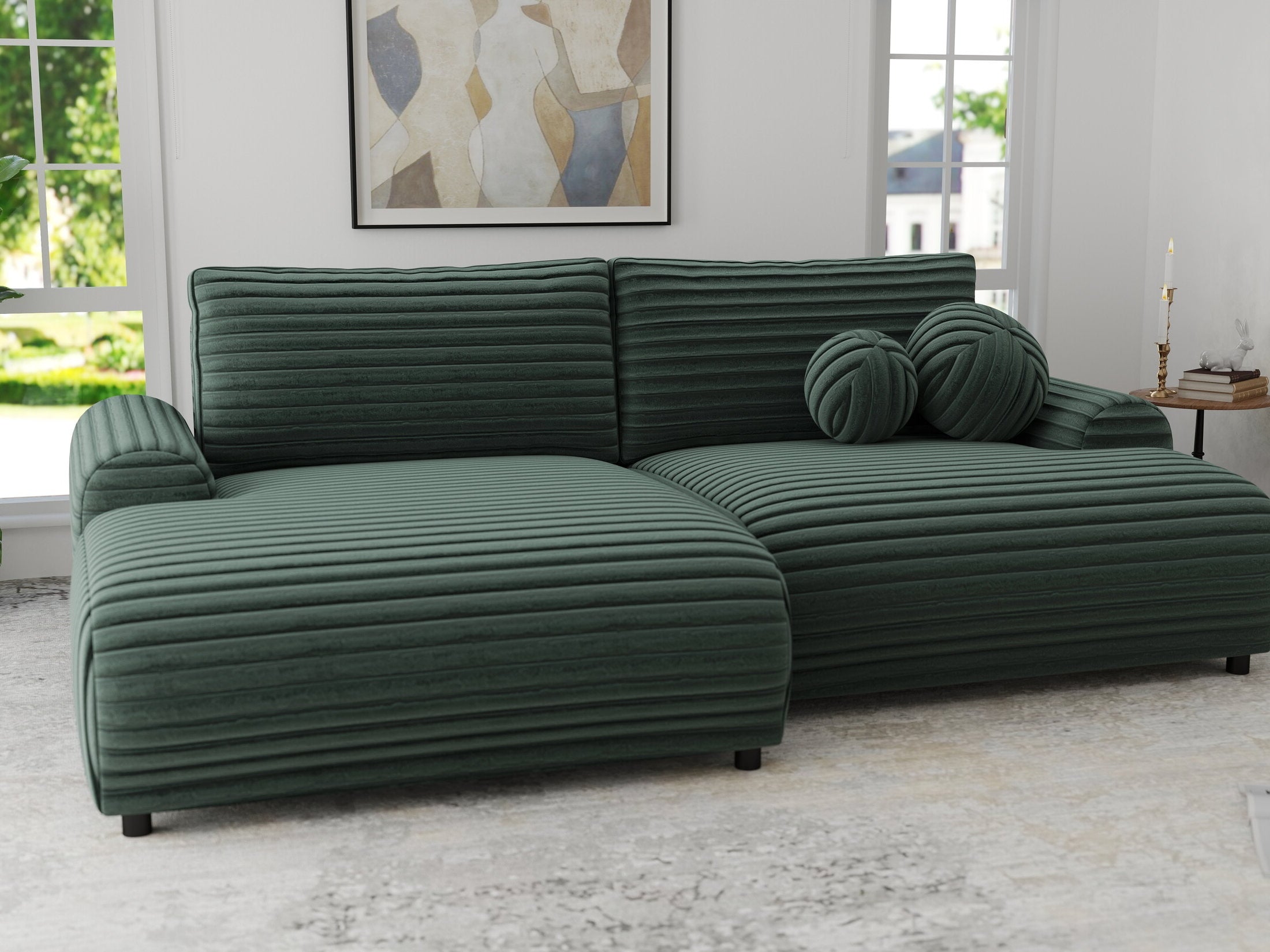 Colțar extensibil dumonde cu ladă de depozitare și șezut confortabil din spumă HR, Carlo Ambience Verde 240x145 cm