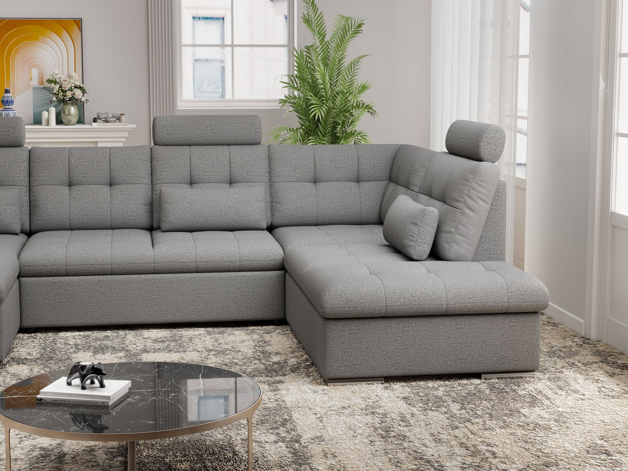 Colțar extensibil dumonde cu ladă de depozitare și șezut confortabil din spumă HR, Merkur U Enjoy Necunoscut 324x218 cm