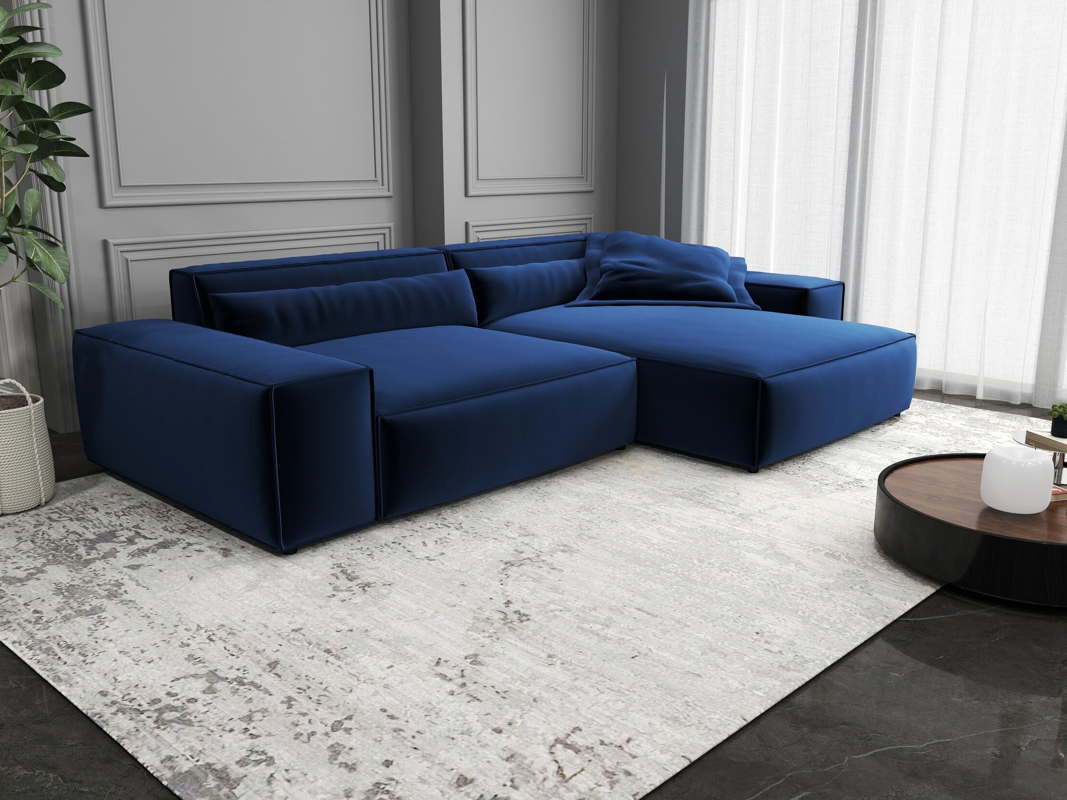 Colțar dumonde cu șezut confortabil din spumă HR, Marvelo Royal Albastru Navy 264x175 cm II