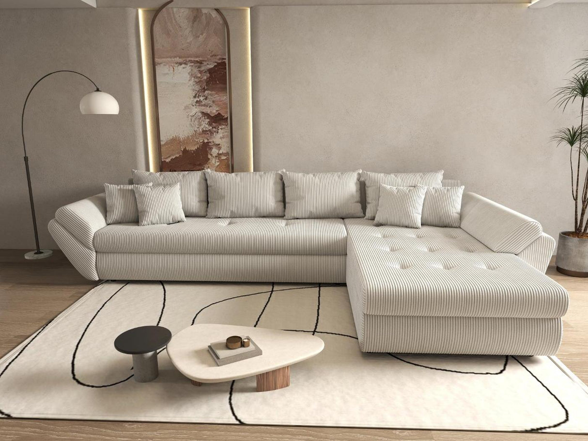 Colțar extensibil dumonde cu ladă de depozitare si sezut confortabil din spuma HR, Loana XL Zoom Gri II 335x185 cm Fabrica