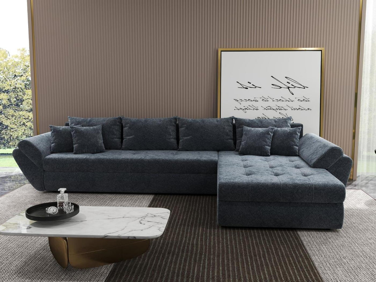 Colțar extensibil dumonde cu ladă de depozitare si sezut confortabil din spuma HR, Loana XL Euphoria Gri Grafit II 335x185 cm Fabrica