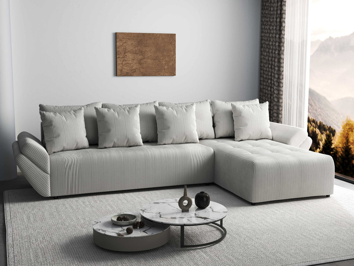 Colțar extensibil dumonde cu ladă de depozitare si sezut confortabil din spuma HR, Berlin XL Zoom Pearl 350x185 cm II Fabrica