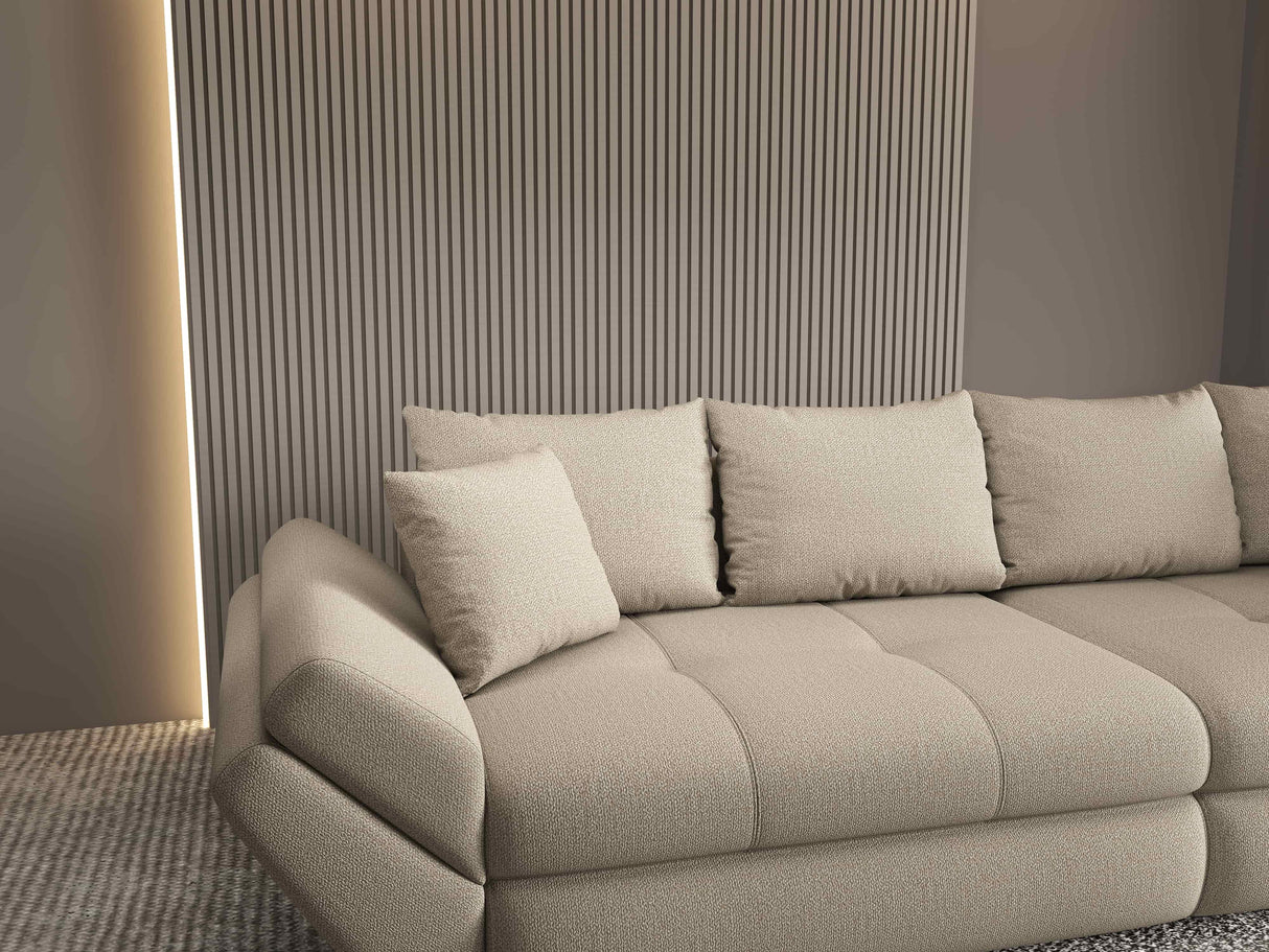 Canapea extensibilă dumonde cu ladă de depozitare si sezut confortabil din spuma HR, Loana Enjoy Bej 2 300x100 cm Fabrica