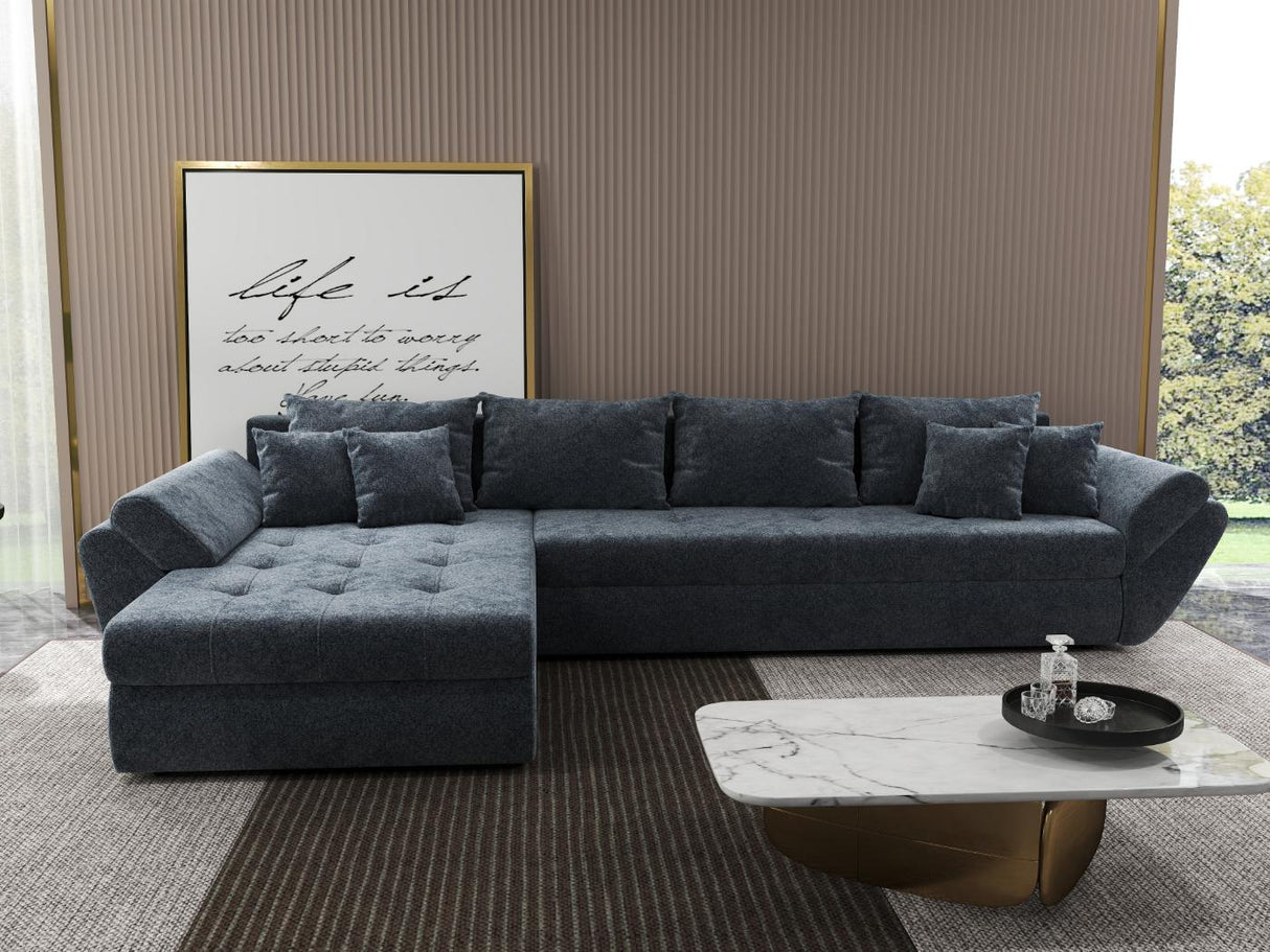 Colțar extensibil dumonde cu ladă de depozitare si sezut confortabil din spuma HR, Loana XL Euphoria Gri Grafit 335x185 cm Fabrica