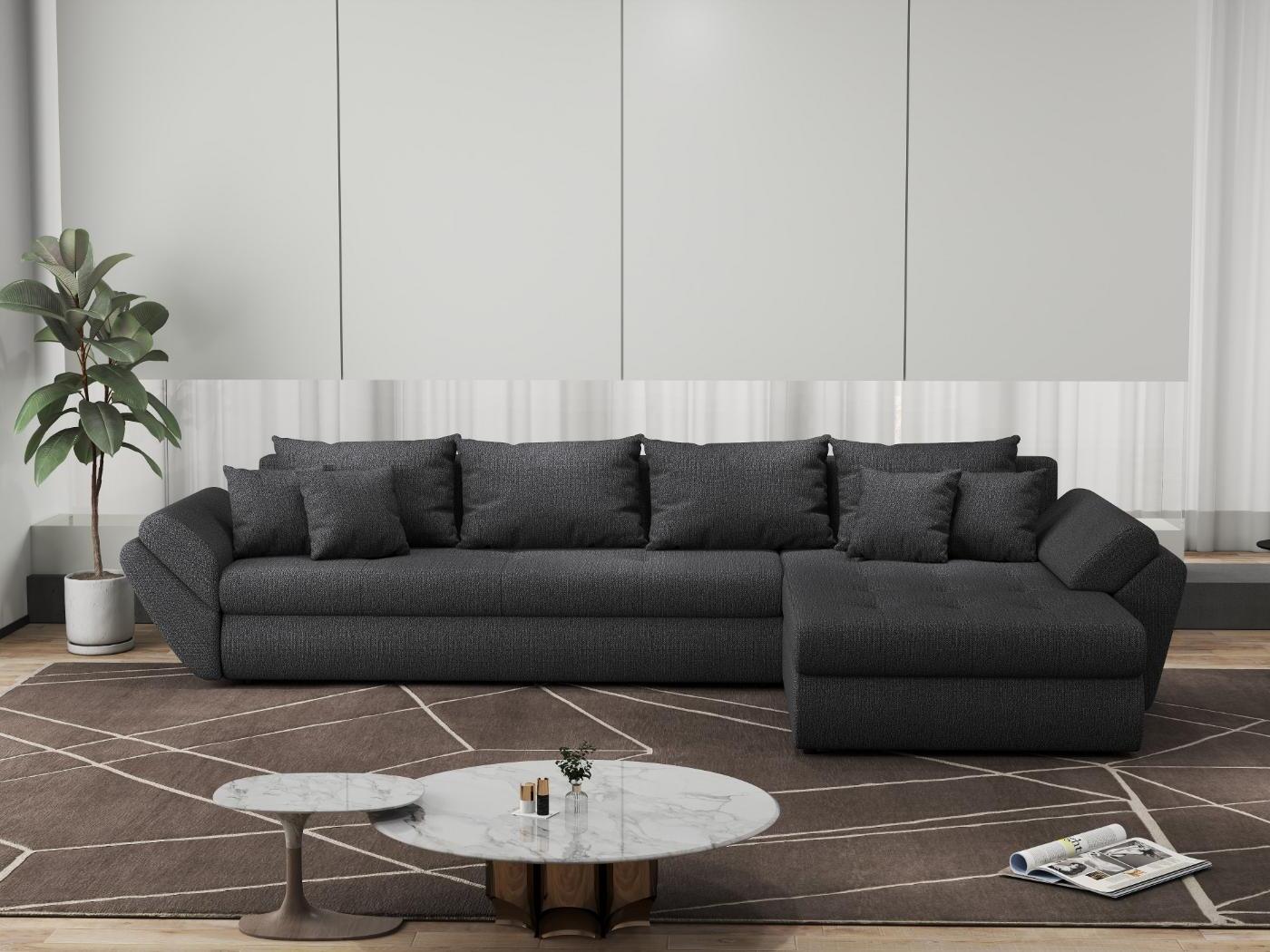 Colțar extensibil dumonde cu ladă de depozitare si sezut confortabil din spuma HR, Loana XL Enjoy Grafit II 335x185 cm Fabrica