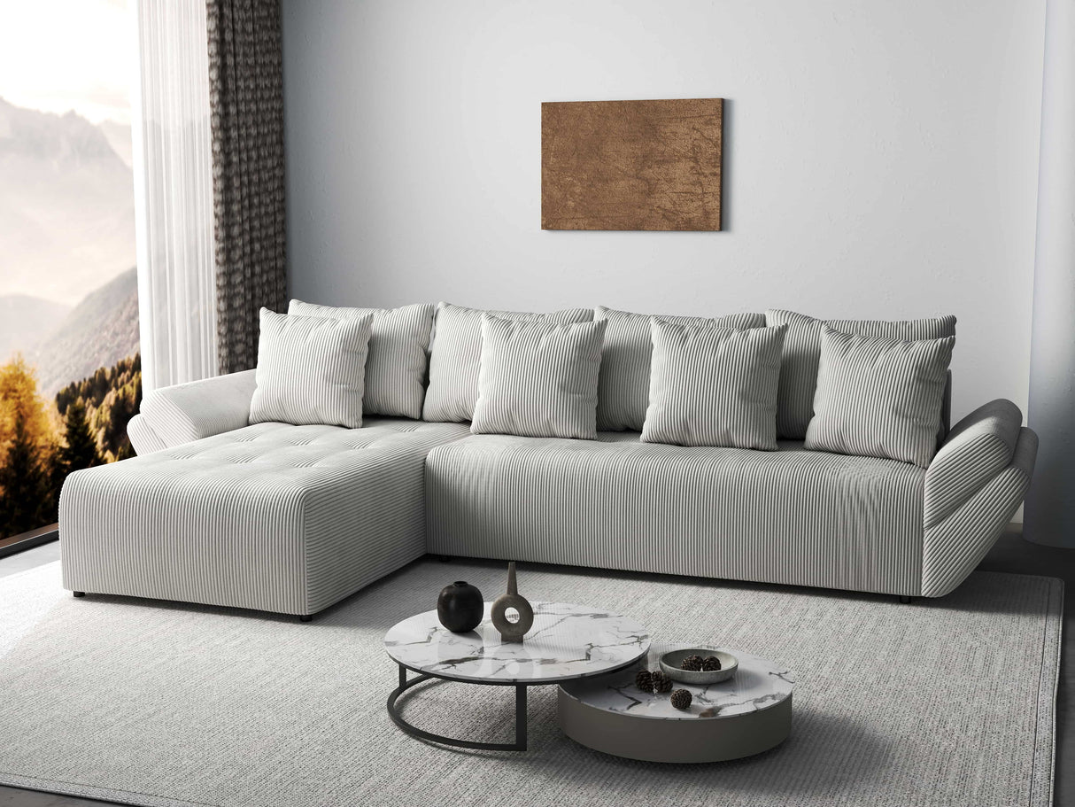 Colțar extensibil dumonde cu ladă de depozitare si sezut confortabil din spuma HR, Berlin XL Zoom Pearl 350x185 cm Fabrica