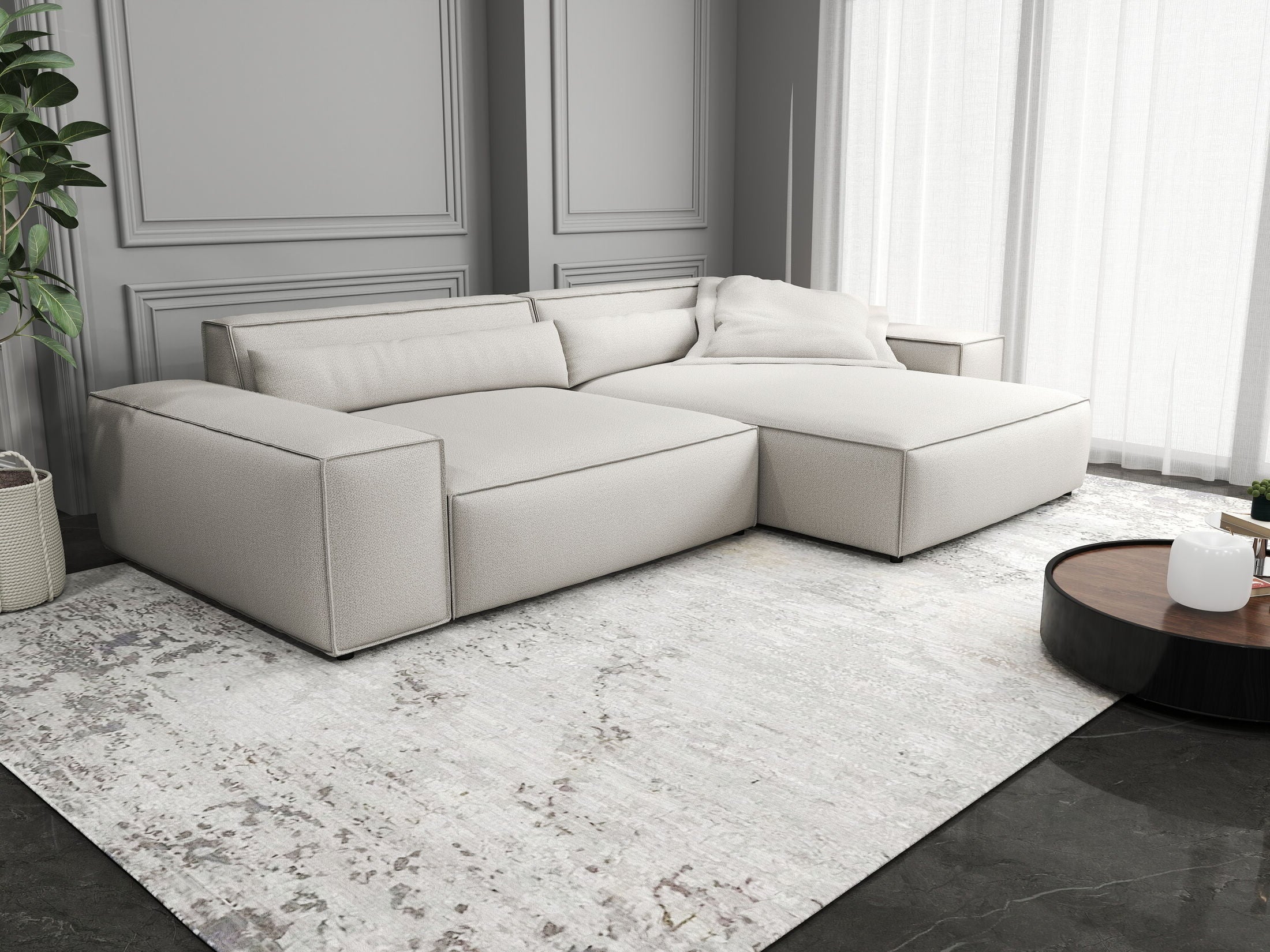 Colțar dumonde cu șezut confortabil din spumă HR, Marvelo Enjoy Bej 264x175 cm II