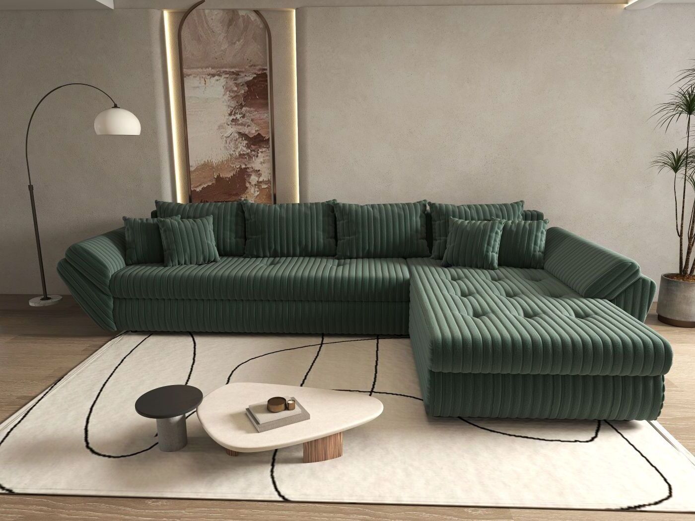 Colțar extensibil dumonde cu ladă de depozitare si sezut confortabil din spuma HR, Loana XL Ambience Verde II 335x185 cm Fabrica