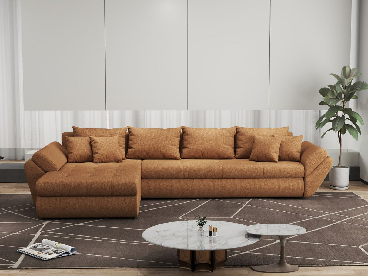 Colțar extensibil dumonde cu ladă de depozitare si sezut confortabil din spuma HR, Loana XL Enjoy Mango 335x185 cm Fabrica