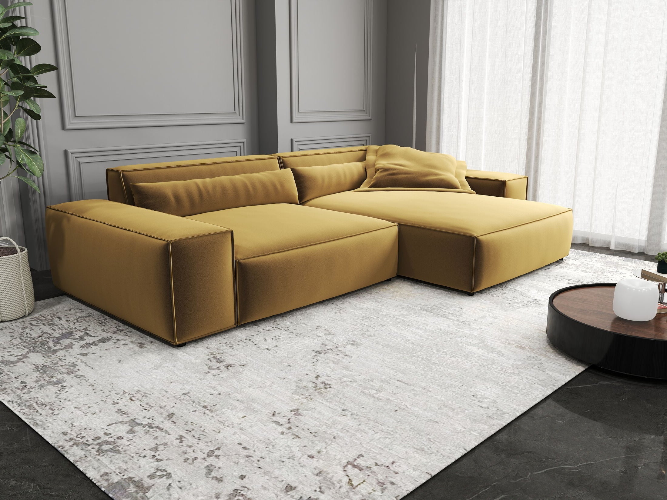 Colțar dumonde cu șezut confortabil din spumă HR, Marvelo Royal Mustar 264x175 cm II