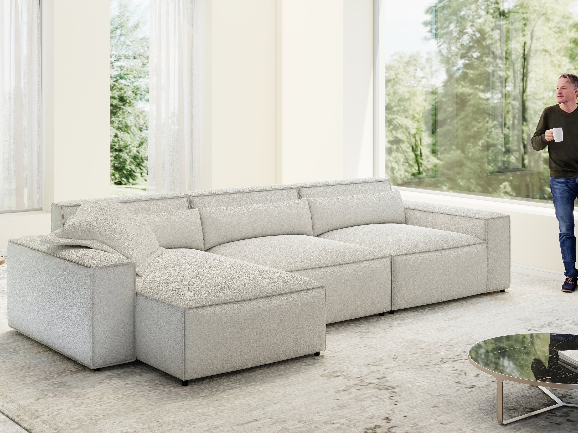 Colțar dumonde cu sezut confortabil din spuma HR, Marvelo XL Euphoria Alb 366x175 cm