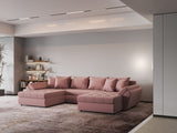 Colțar extensibil dumonde cu ladă de depozitare si sezut confortabil din spuma HR, Loana Royal Roz U 355x185 cm Fabrica