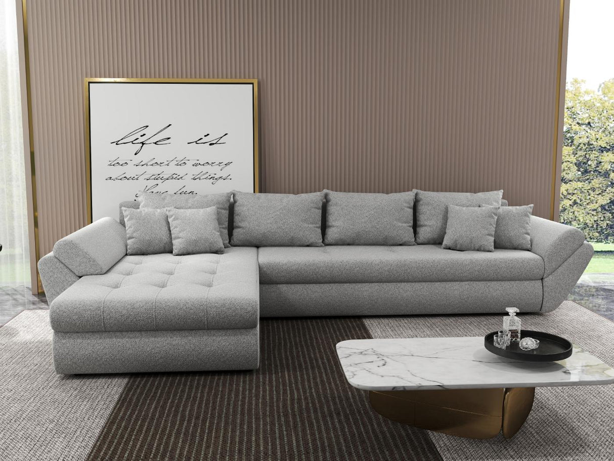 Colțar extensibil dumonde cu ladă de depozitare si sezut confortabil din spuma HR, Loana XL Euphoria Gri 335x185 cm Fabrica