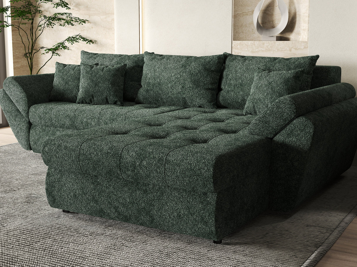 Colțar extensibil dumonde cu ladă de depozitare si sezut confortabil din spuma HR, Loana Verde Euphoria II 270x185 cm Fabrica