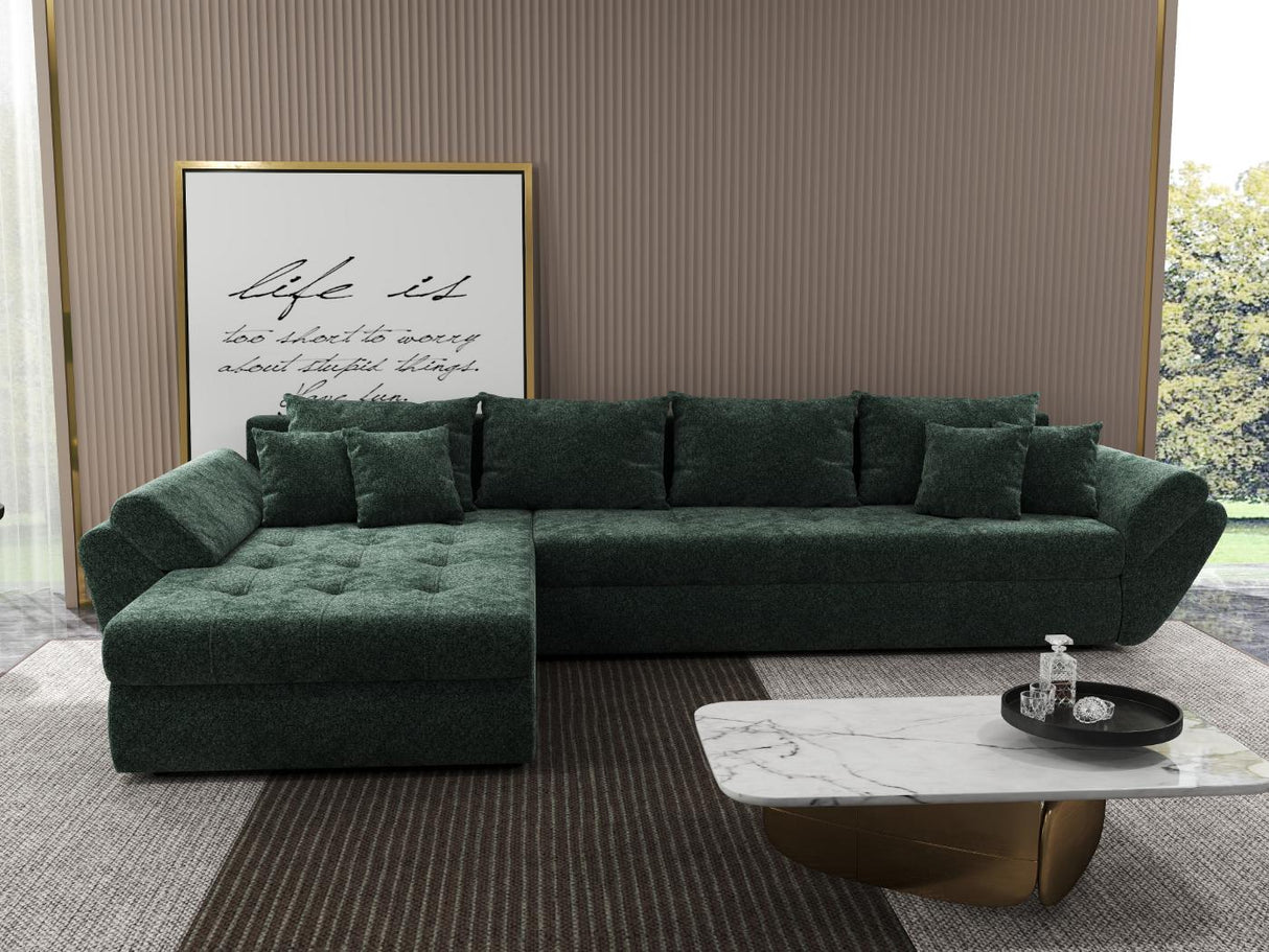 Colțar extensibil dumonde cu ladă de depozitare si sezut confortabil din spuma HR, Loana XL Euphoria Verde 335x185 cm Fabrica