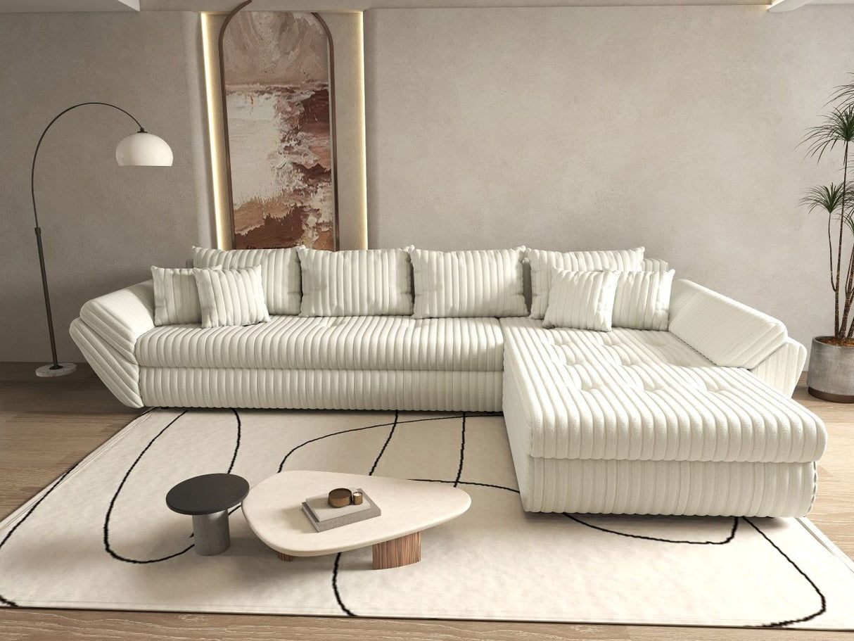 Colțar extensibil dumonde cu ladă de depozitare si sezut confortabil din spuma HR, Loana XL Ambience Alb II 335x185 cm Fabrica