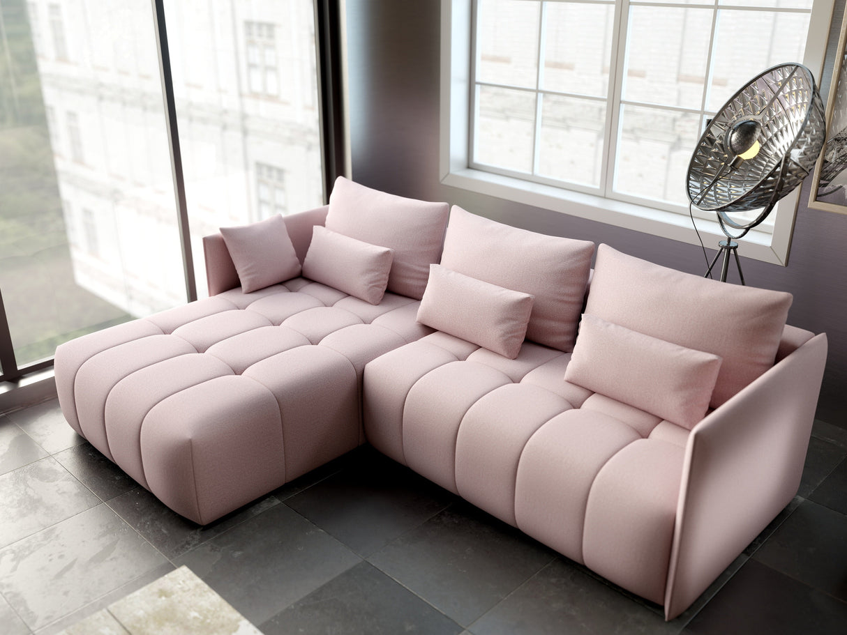 Colțar extensibil dumonde cu ladă de depozitare si sezut confortabil din spuma HR, Malta Rosa 235x185 cm Fabrica