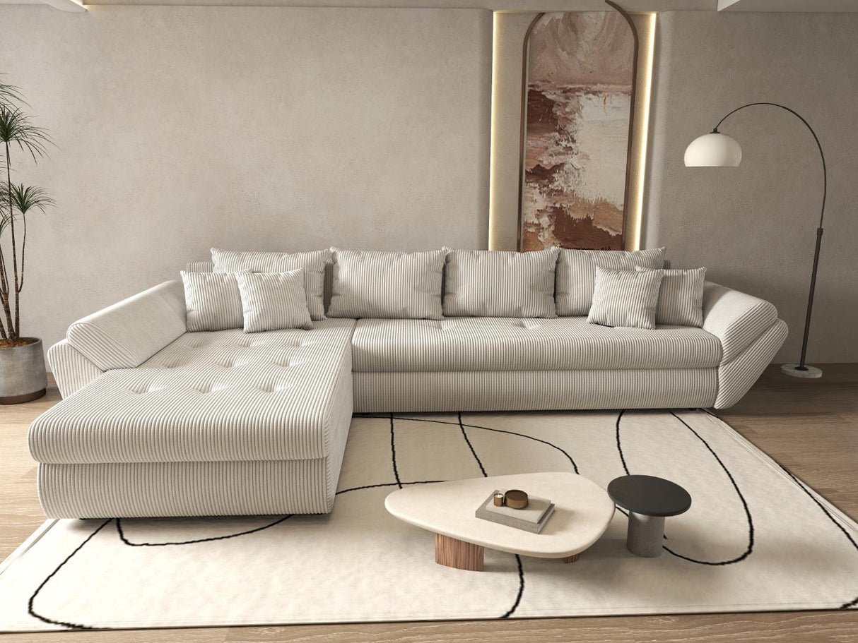 Colțar extensibil dumonde cu ladă de depozitare si sezut confortabil din spuma HR, Loana XL Zoom Gri 335x185 cm Fabrica