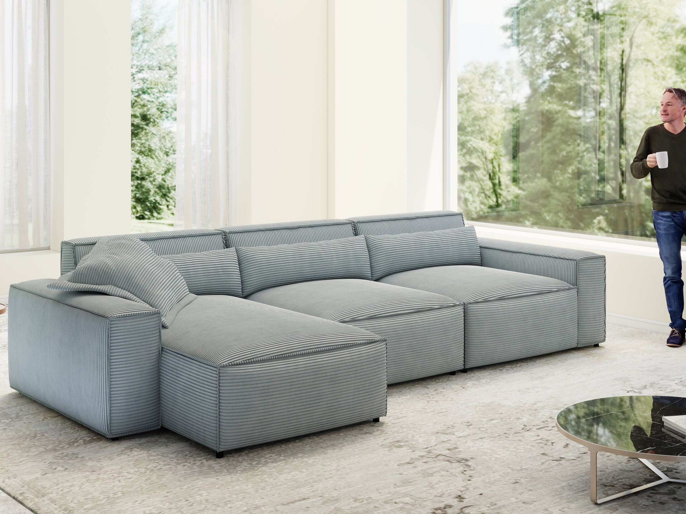 Colțar dumonde cu sezut confortabil din spuma HR, Marvelo XL Zoom Gri 366x175 cm