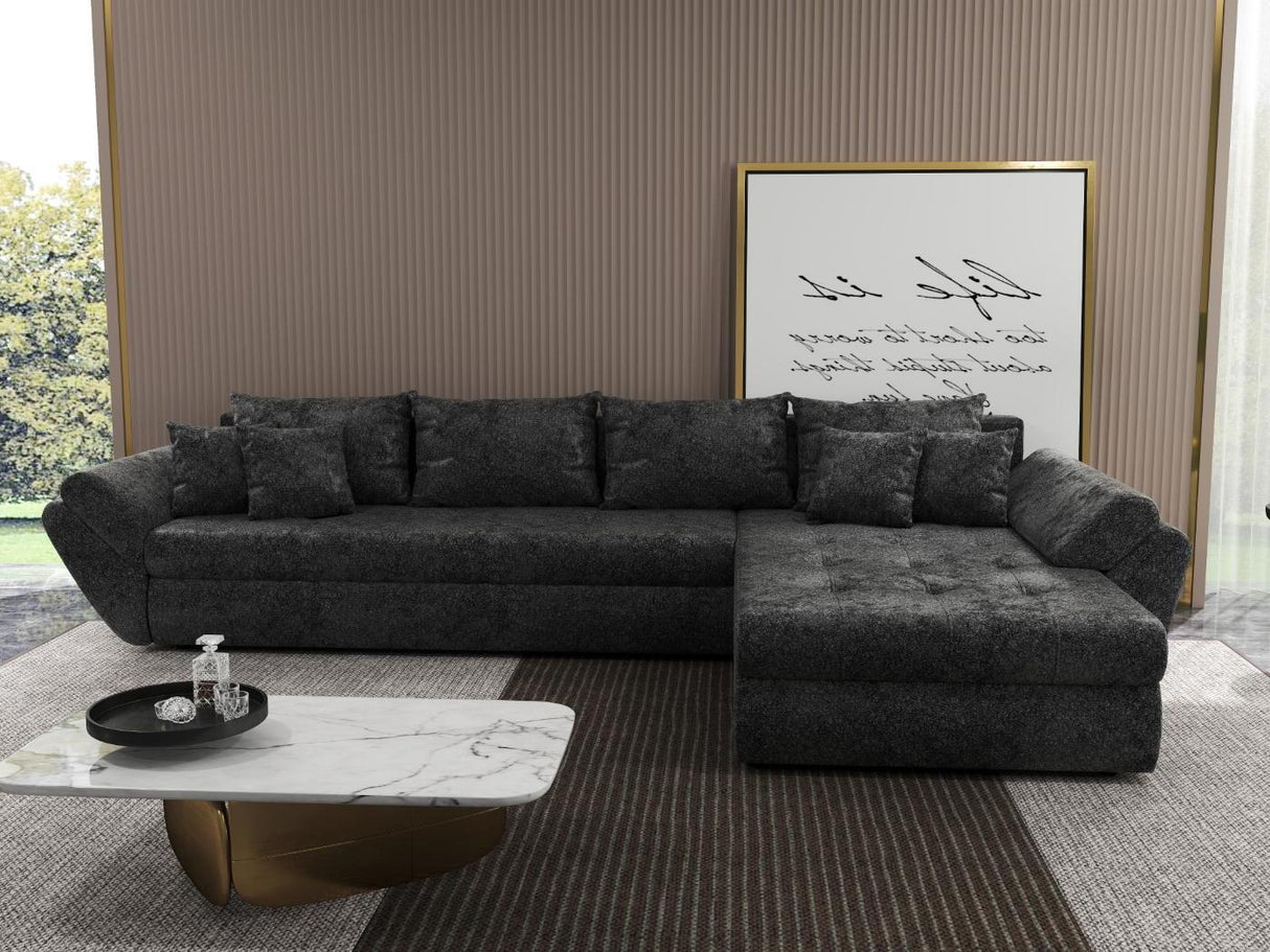 Colțar extensibil dumonde cu ladă de depozitare si sezut confortabil din spuma HR, Loana XL Euphoria Negru II 335x185 cm Fabrica