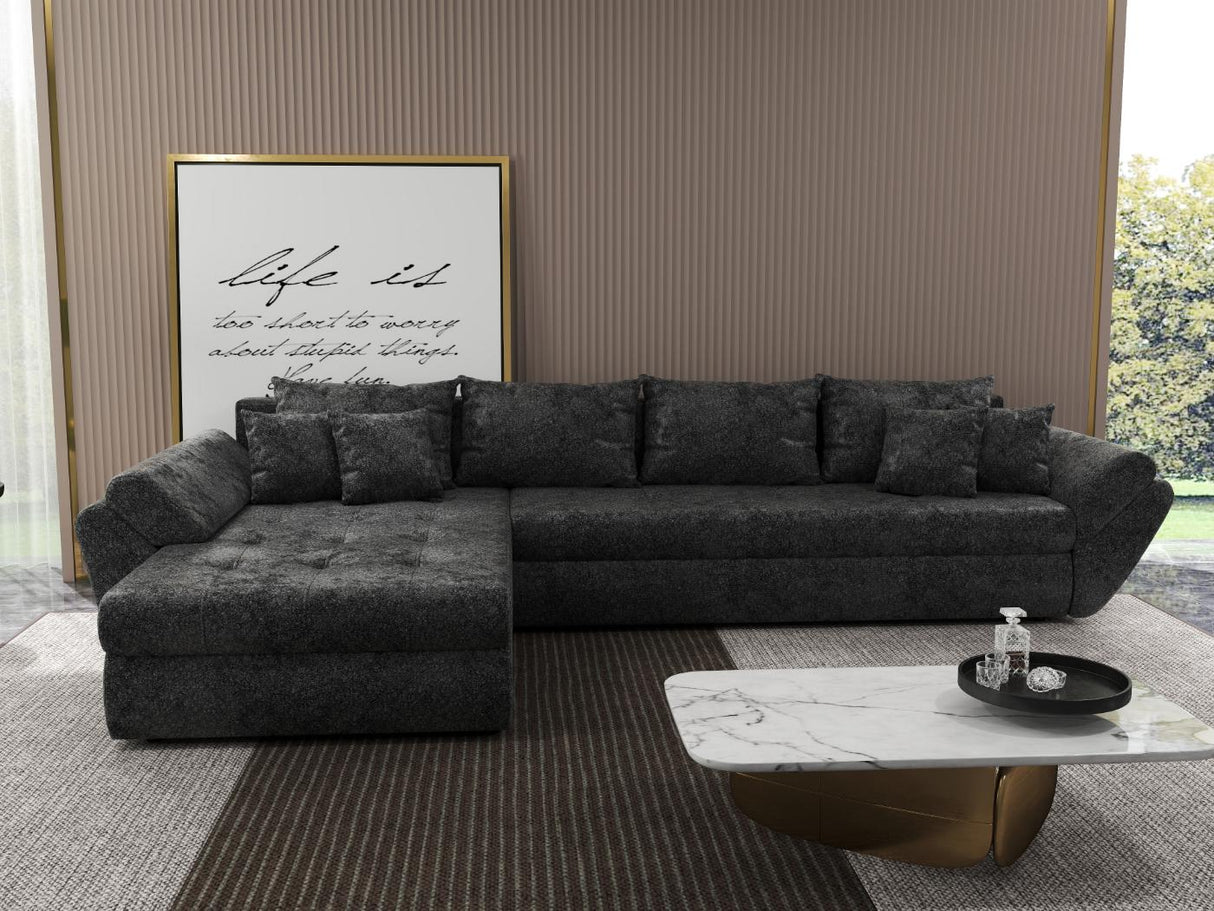 Colțar extensibil dumonde cu ladă de depozitare si sezut confortabil din spuma HR, Loana XL Euphoria Negru 335x185 cm Fabrica