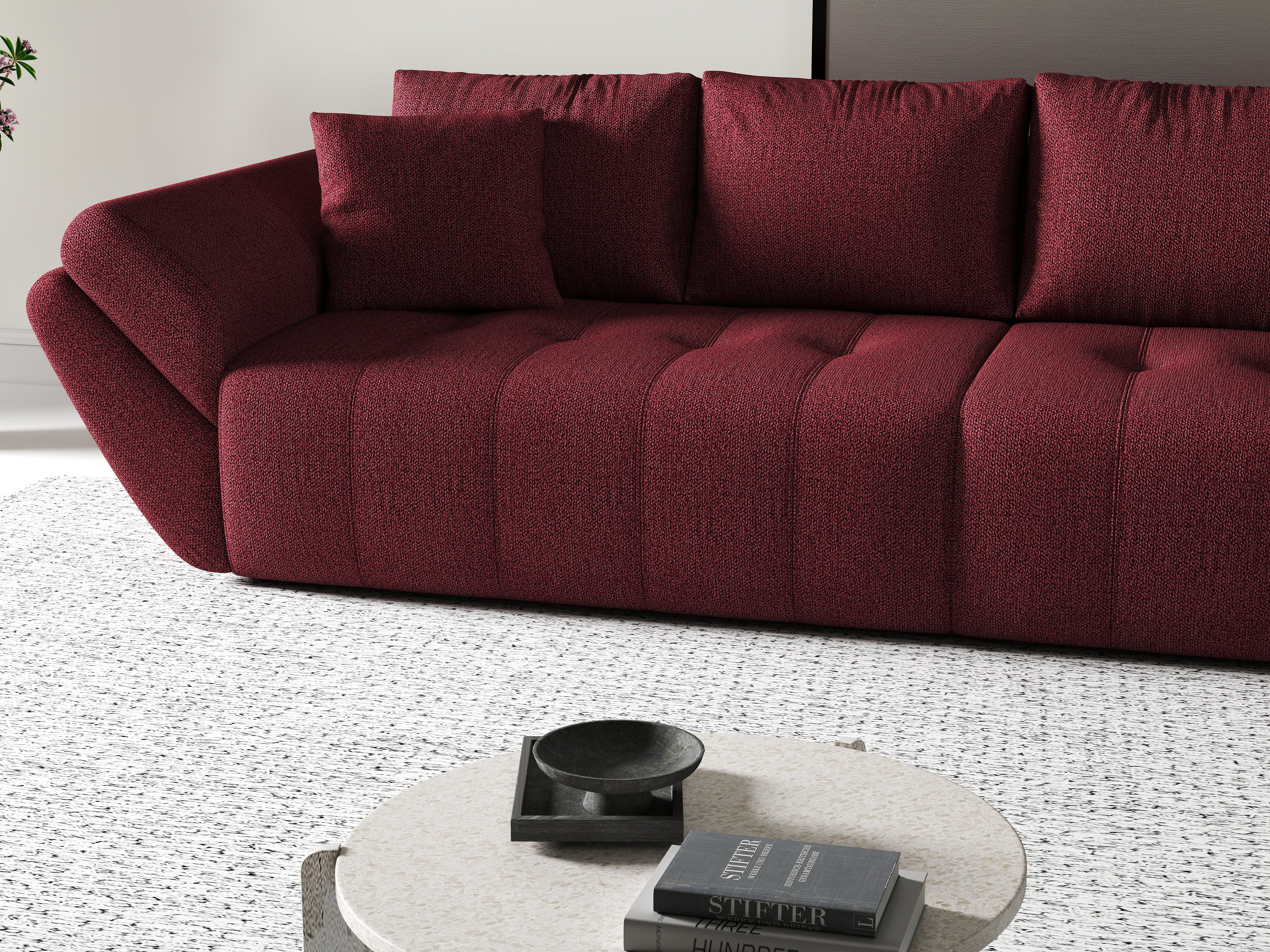 Canapea extensibilă dumonde cu ladă de depozitare si sezut confortabil din spuma HR, Berlin Enjoy Red 300x100 cm Fabrica