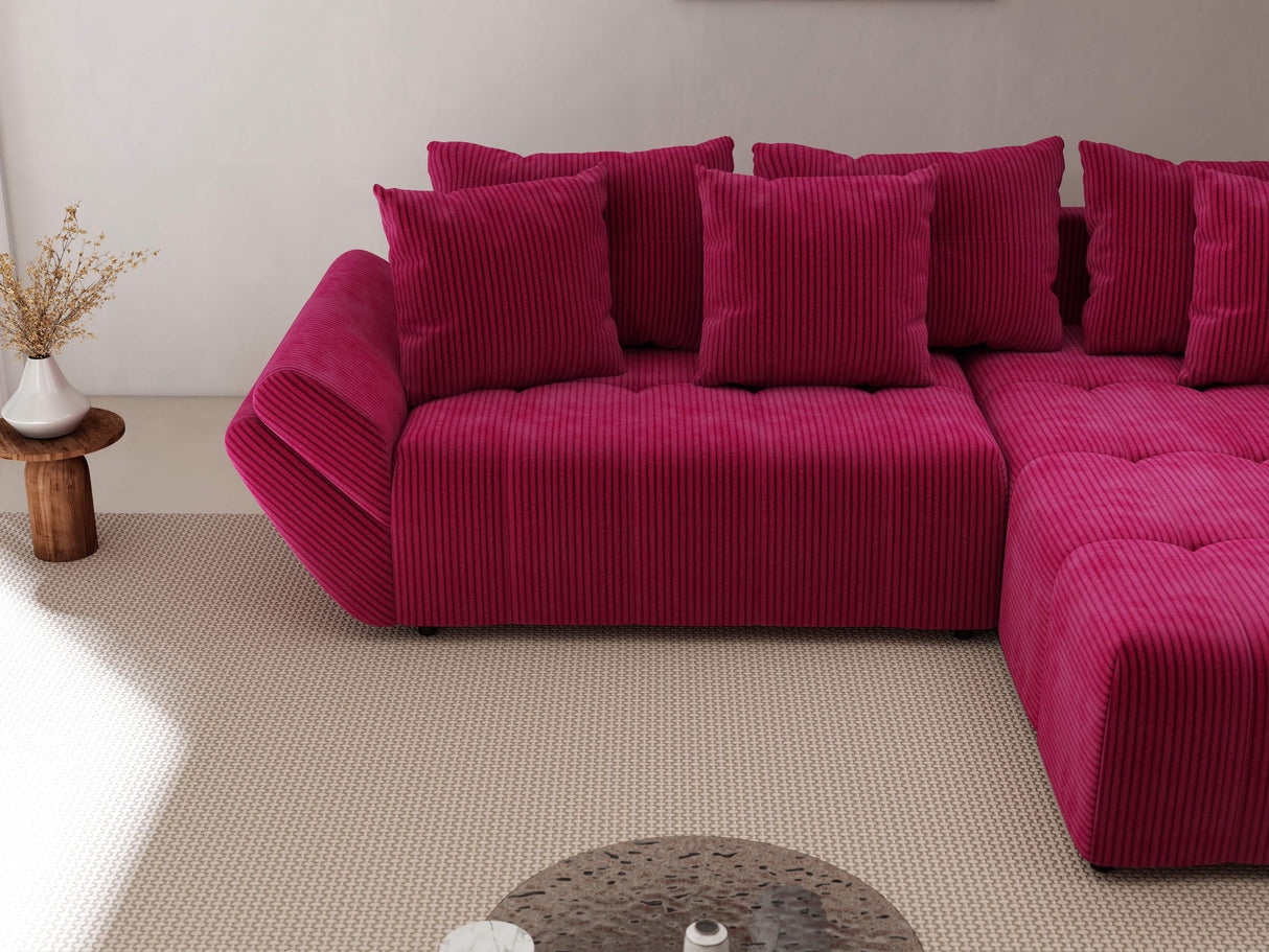 Colțar extensibil dumonde cu ladă de depozitare si sezut confortabil din spuma HR, Berlin Zoom Bordeaux 280x185 cm II Fabrica