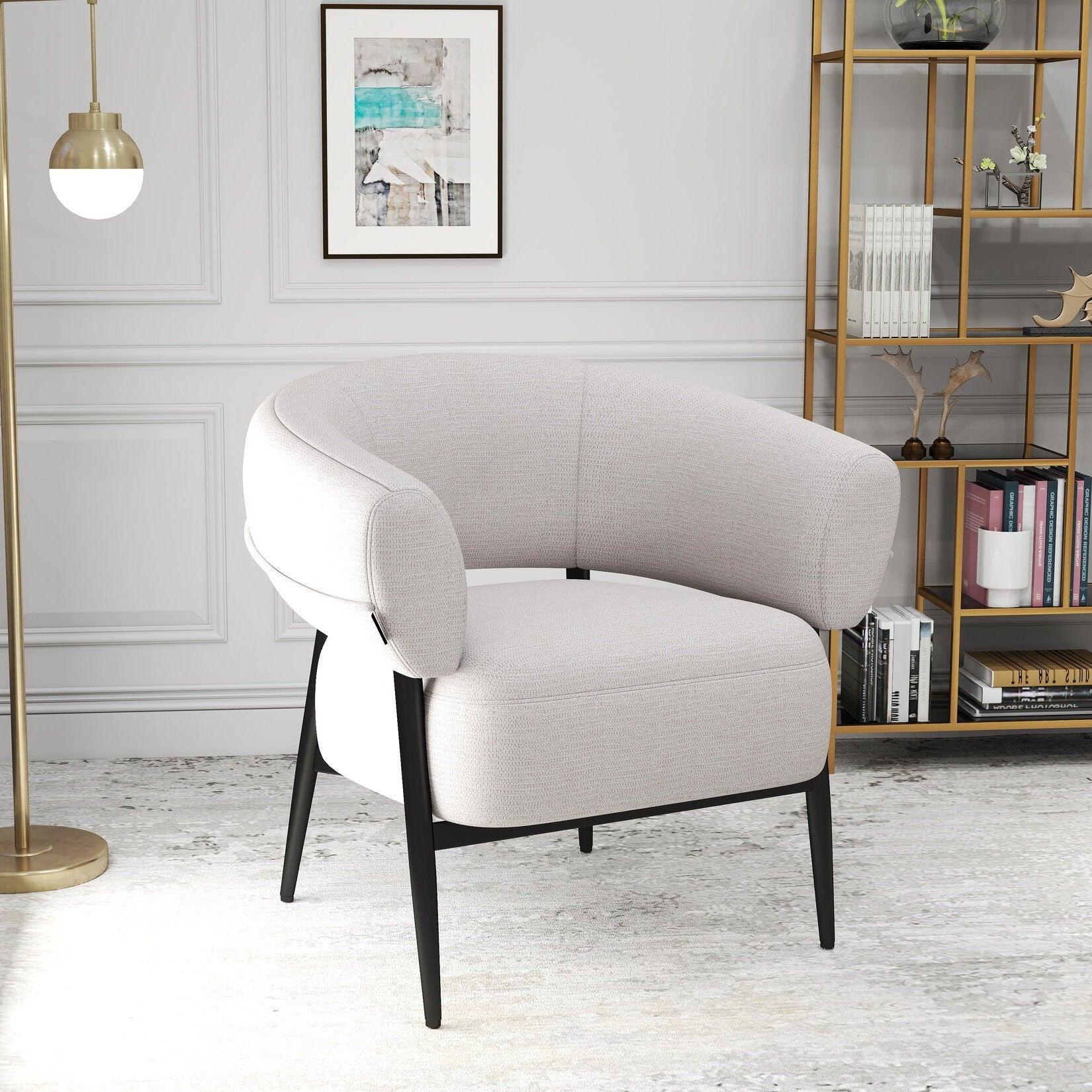 Fotoliu dumonde tapitat Alb modern Elysia 71x81cm