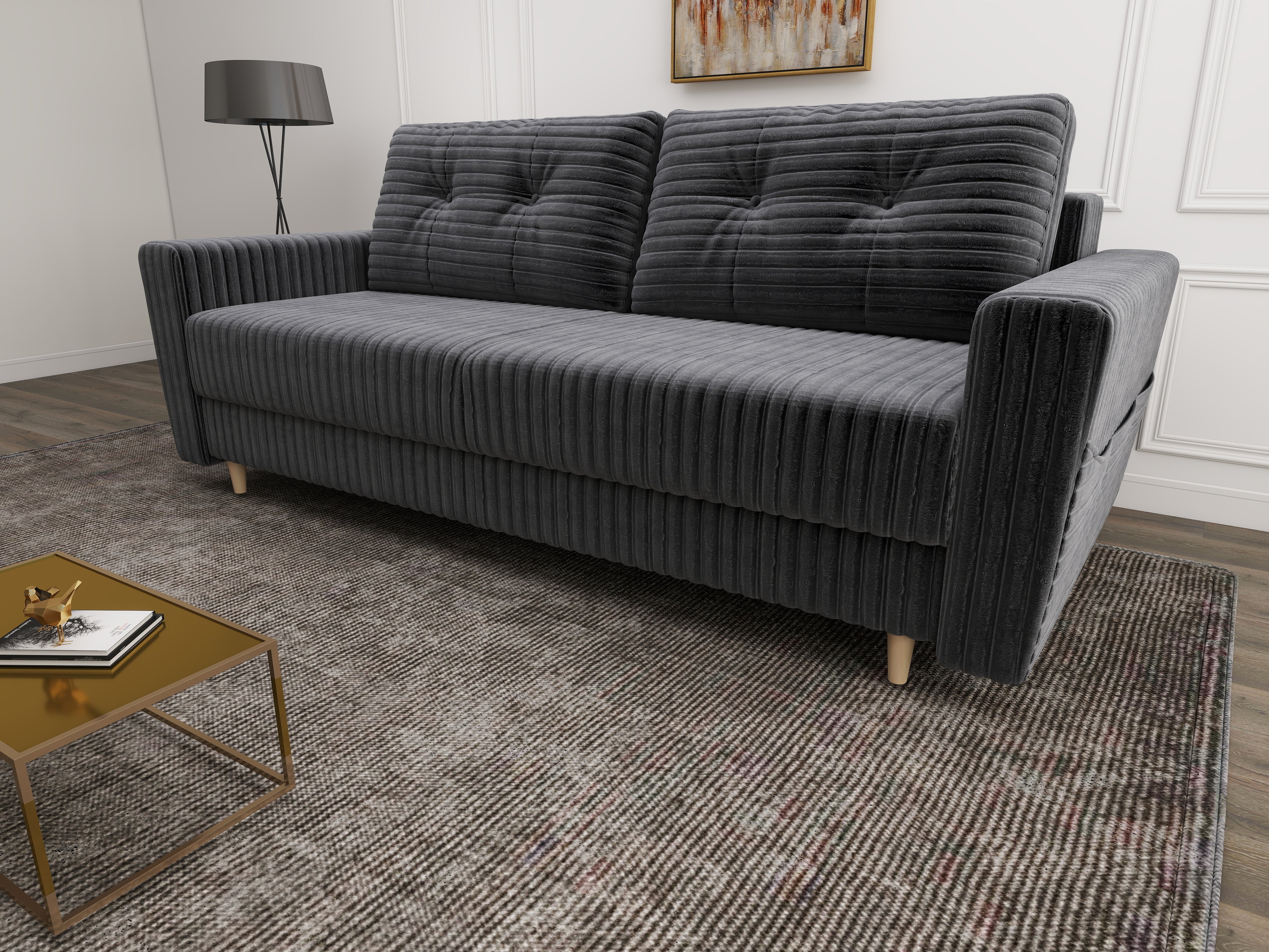 Canapea extensibilă dumonde cu ladă de depozitare si sezut confortabil din spuma HR, Summer Ambience Gri 225x100 cm