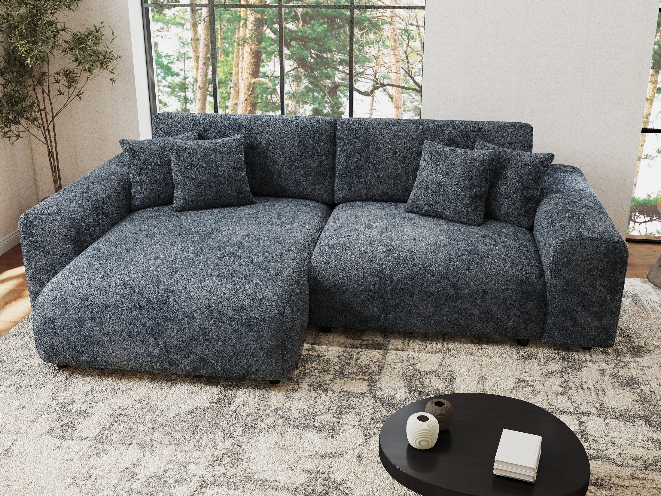 Colțar extensibil dumonde cu ladă de depozitare si sezut confortabil din spuma HR, Sarina Euphoria Gri Grafit 255x168 cm