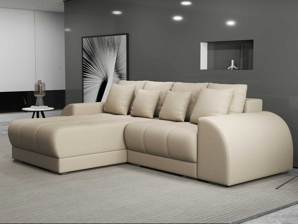 Colțar extensibil dumonde cu ladă de depozitare si sezut confortabil din spuma HR, Verona Enjoy Beige 290x185 cm Fabrica