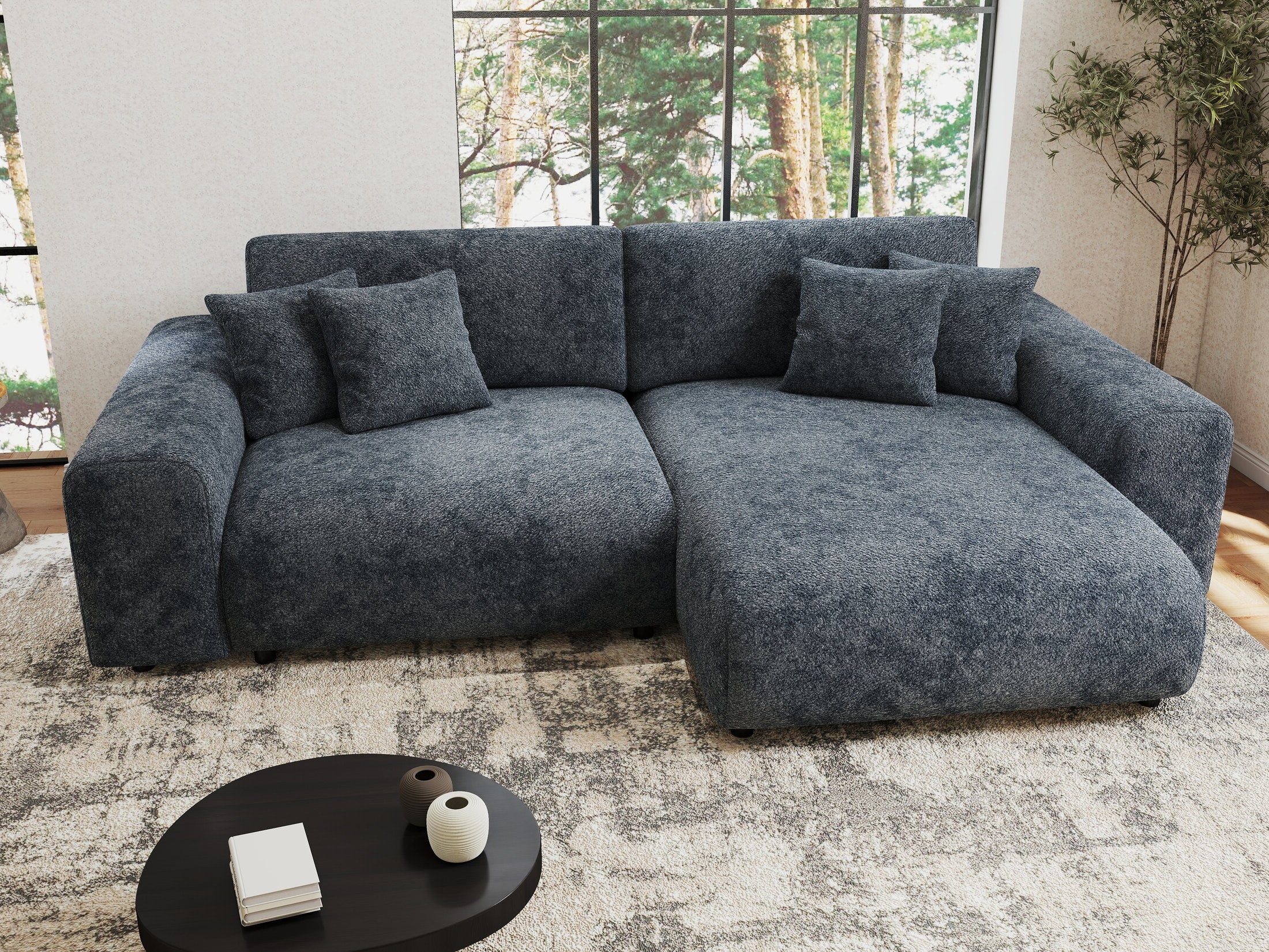 Colțar extensibil dumonde cu ladă de depozitare si sezut confortabil din spuma HR, Sarina Euphoria Gri Grafit 255x168 cm II