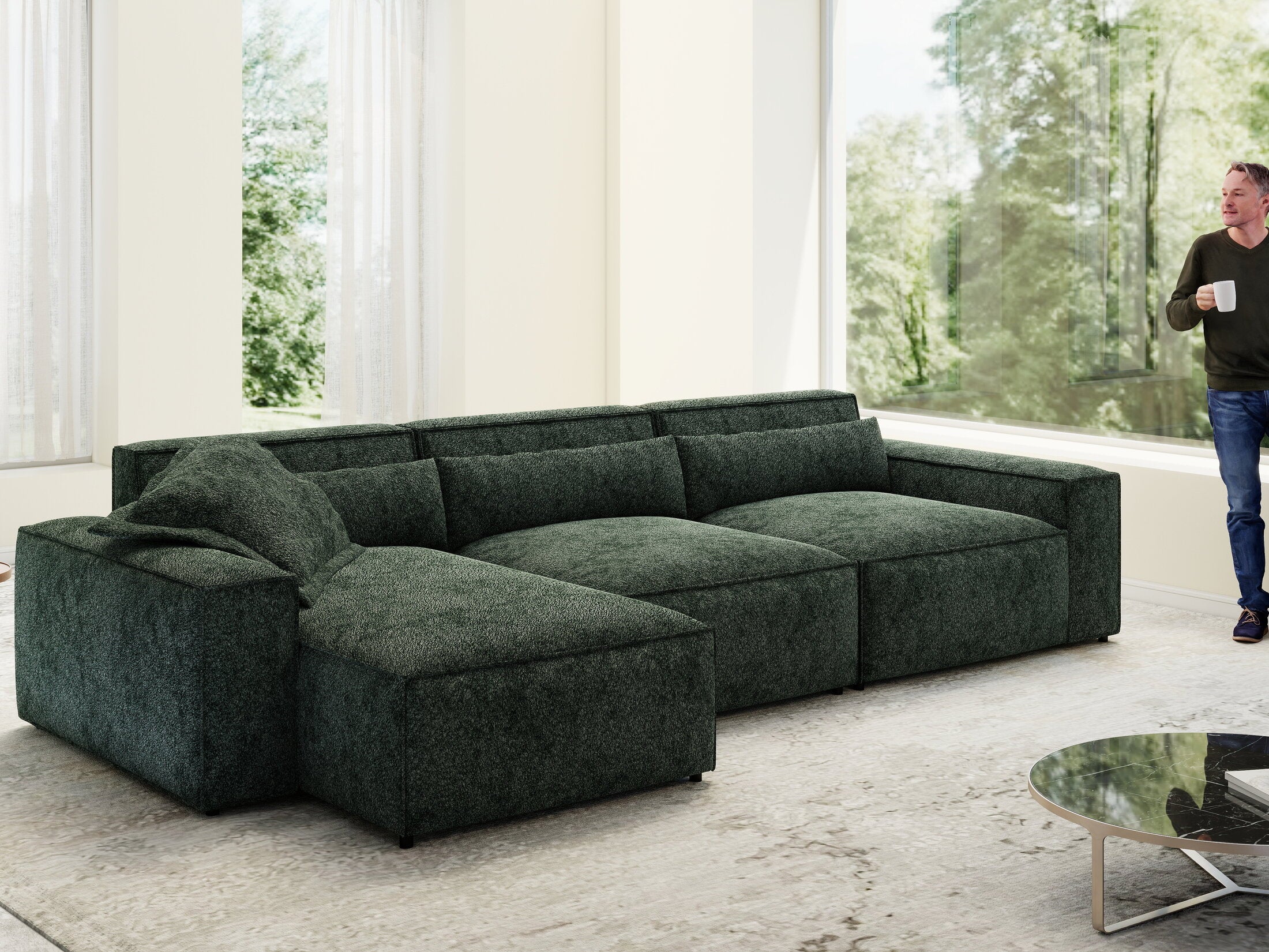 Colțar dumonde cu sezut confortabil din spuma HR, Marvelo XL Euphoria Verde 366x175 cm