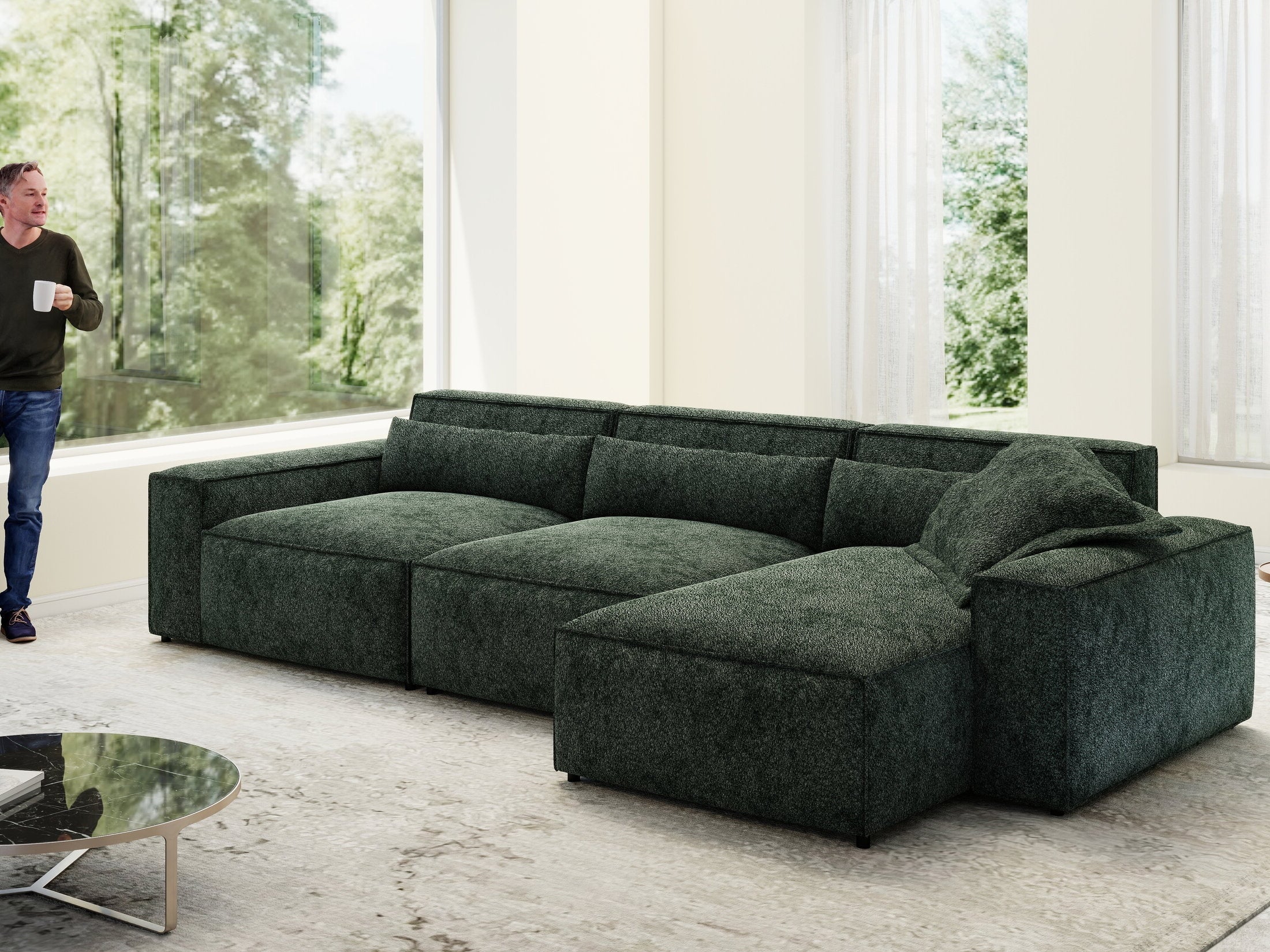 Colțar dumonde cu sezut confortabil din spuma HR, Marvelo XL Euphoria Verde 366x175 cm II