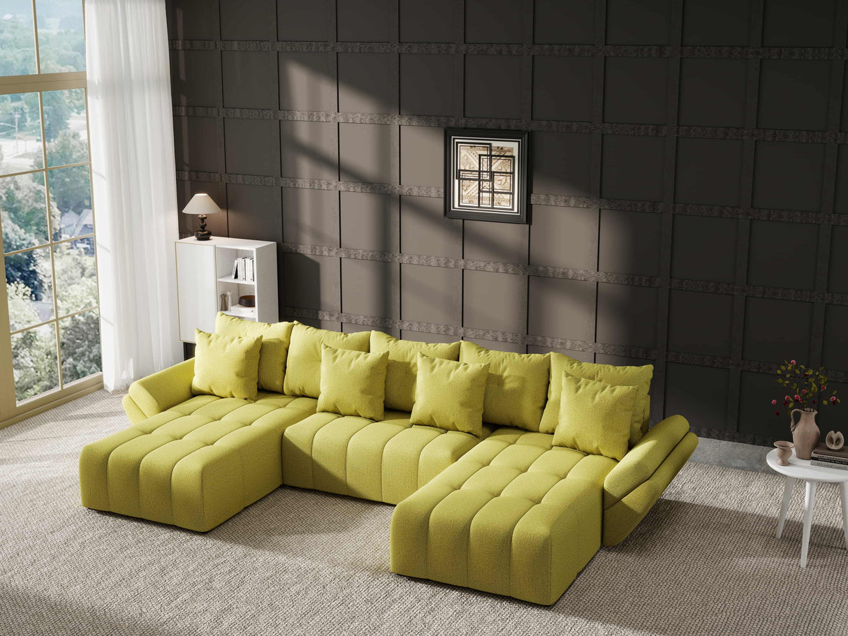 Colțar extensibil dumonde cu ladă de depozitare si sezut confortabil din spuma HR, Berlin U Enjoy Verde 380x180 cm Fabrica