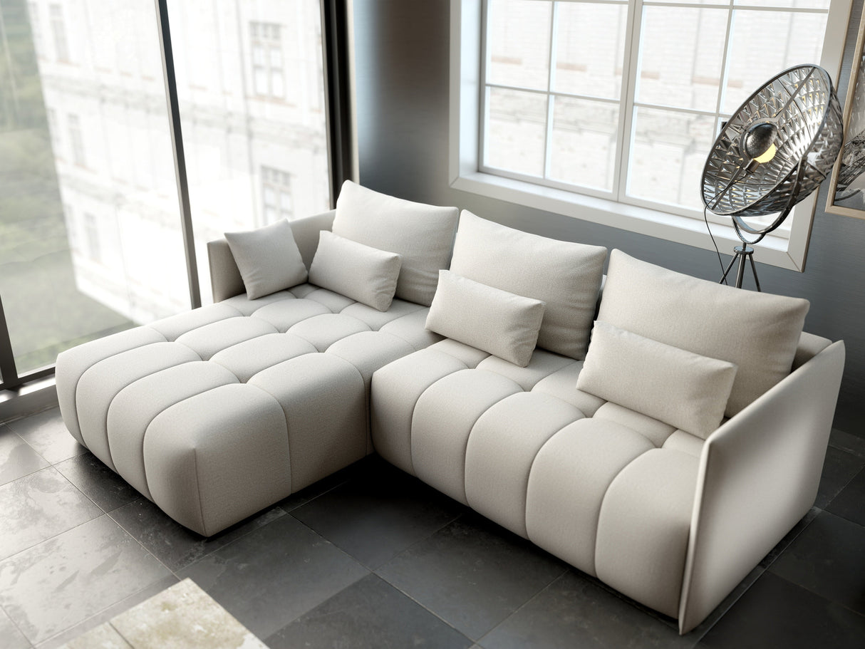 Colțar extensibil dumonde cu ladă de depozitare si sezut confortabil din spuma HR, Malta Beige 235x185 cm Fabrica