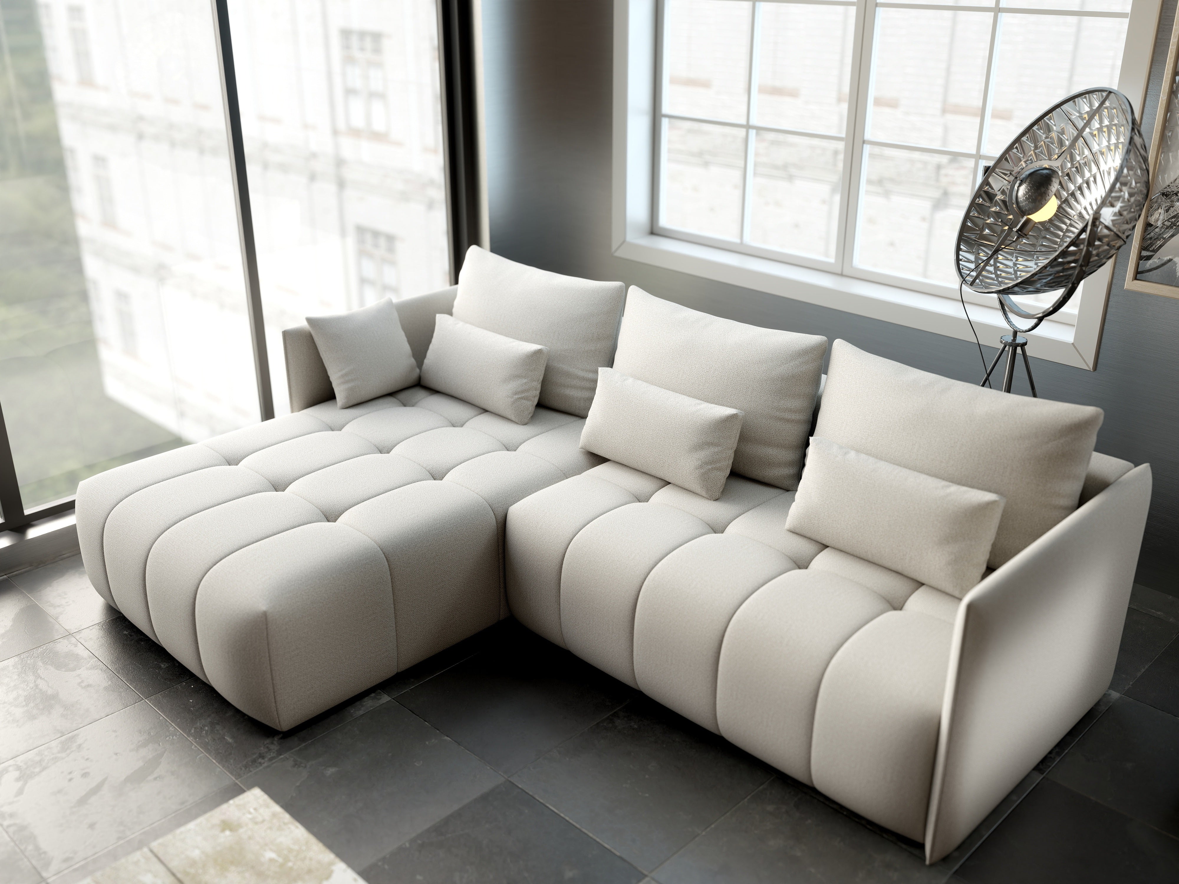 Colțar extensibil dumonde cu ladă de depozitare si sezut confortabil din spuma HR, Malta Beige 235x185 cm Fabrica