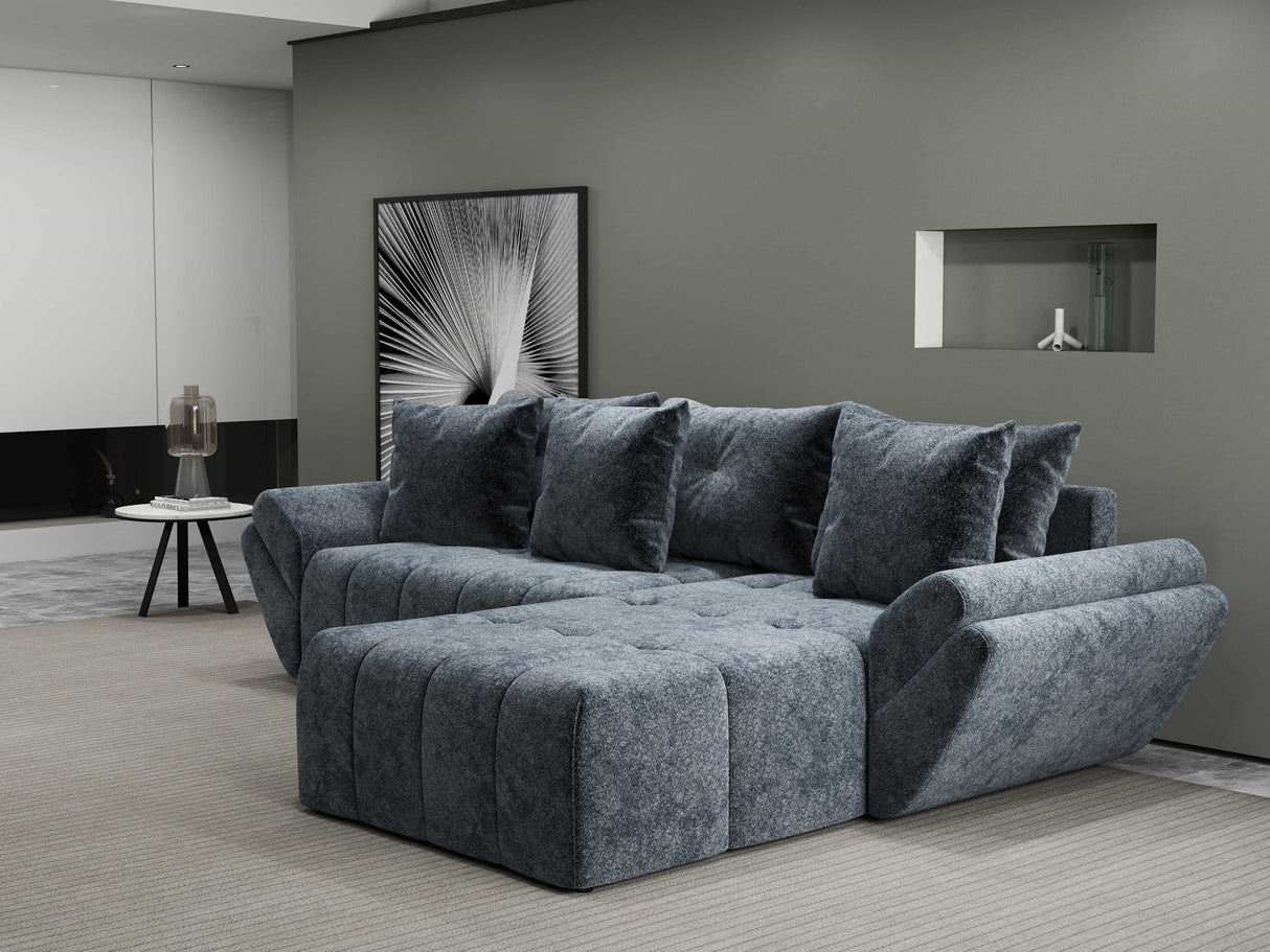 Colțar extensibil dumonde cu ladă de depozitare si sezut confortabil din spuma HR, Berlin Euphoria Gri Grafit 280x185 cm II Fabrica