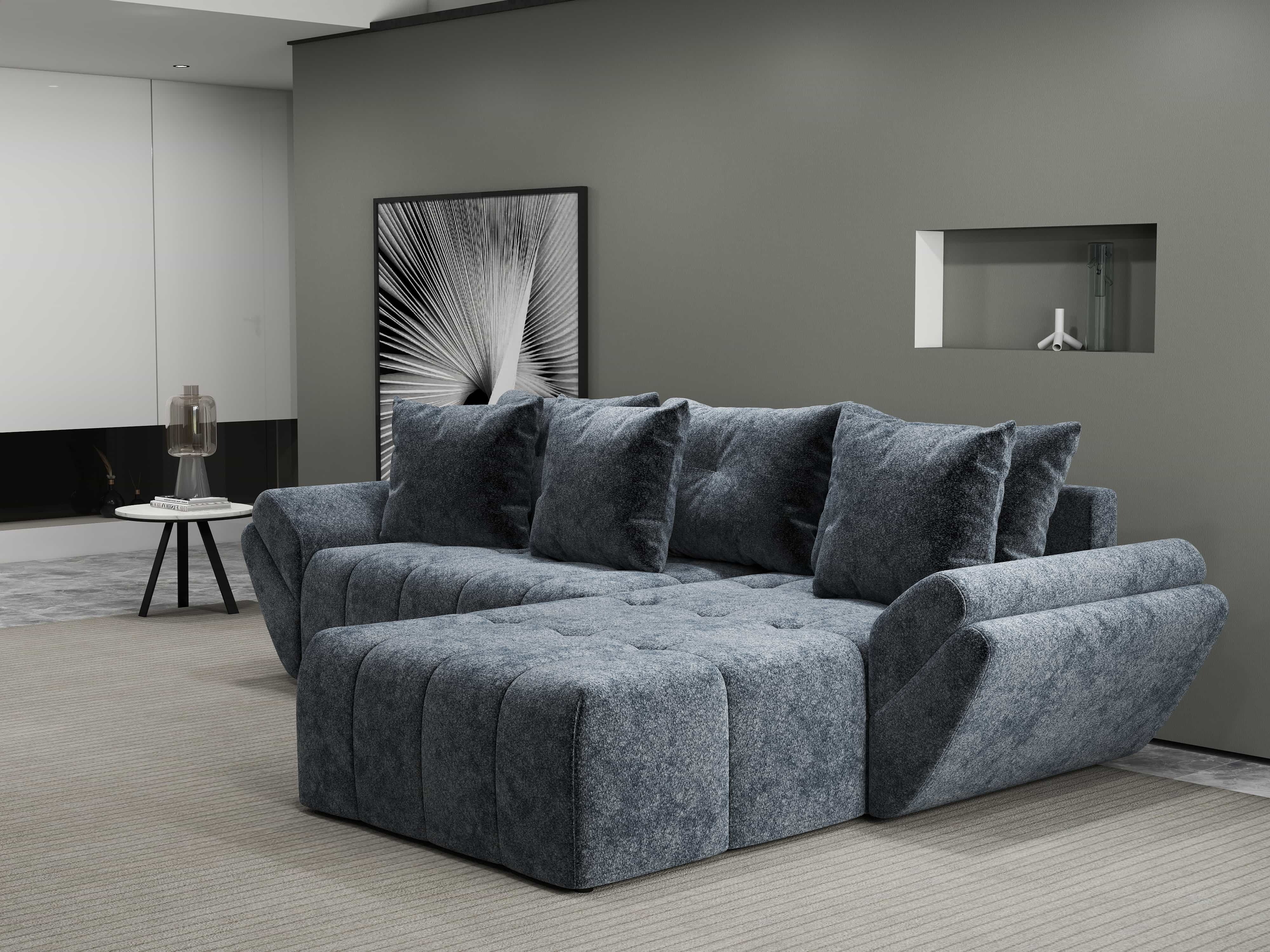 Colțar extensibil dumonde cu ladă de depozitare si sezut confortabil din spuma HR, Berlin Euphoria Gri Grafit 280x185 cm II Fabrica