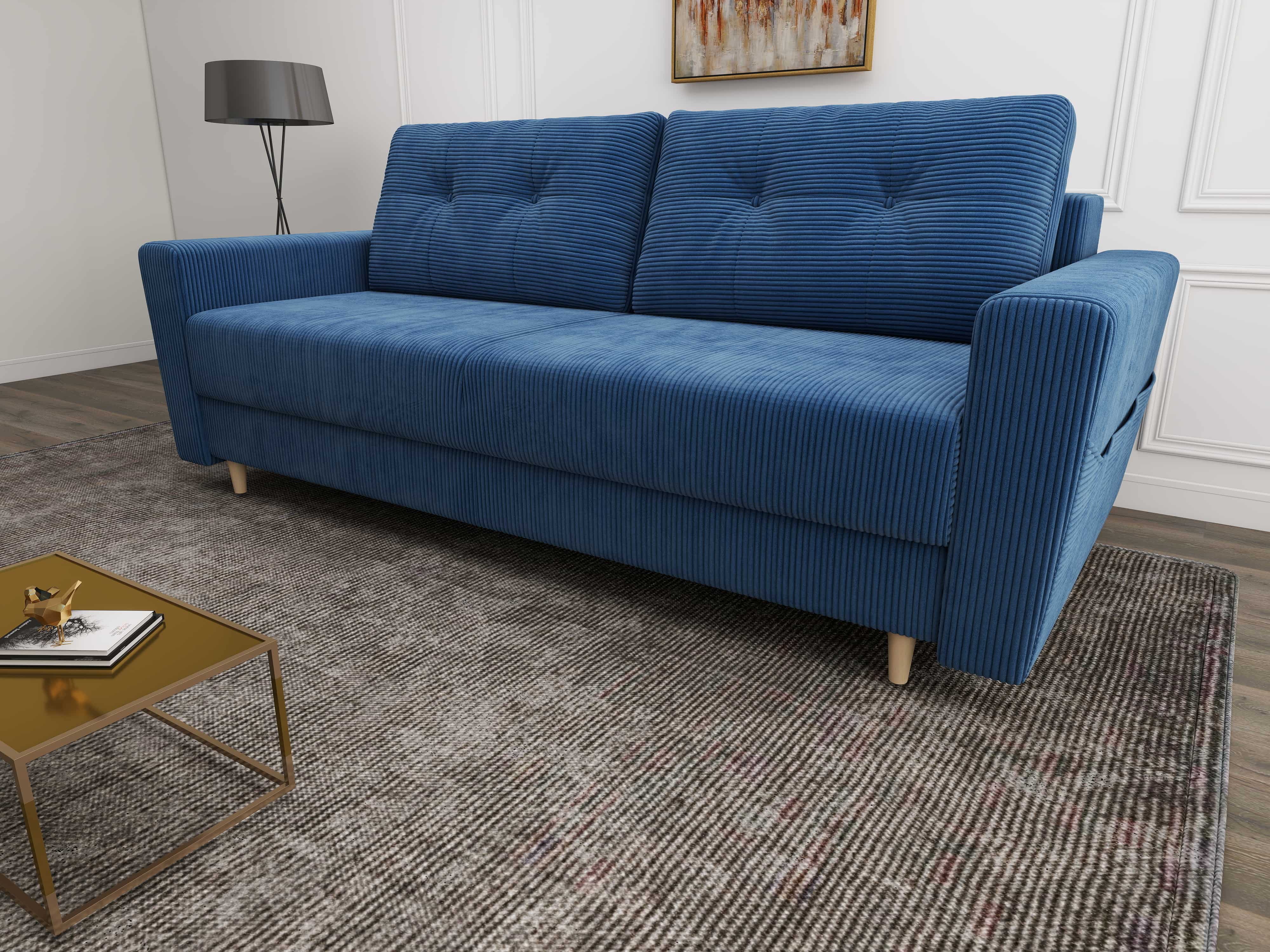 Canapea extensibilă dumonde cu ladă de depozitare si sezut confortabil din spuma HR, Summer Zoom Albastru 225x100 cm