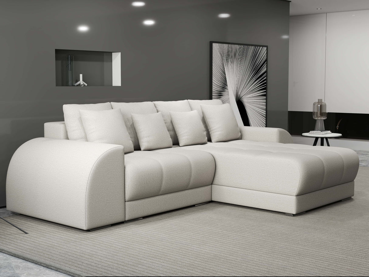 Colțar extensibil dumonde cu ladă de depozitare si sezut confortabil din spuma HR, Verona Enjoy Bej II 290x185 cm Fabrica