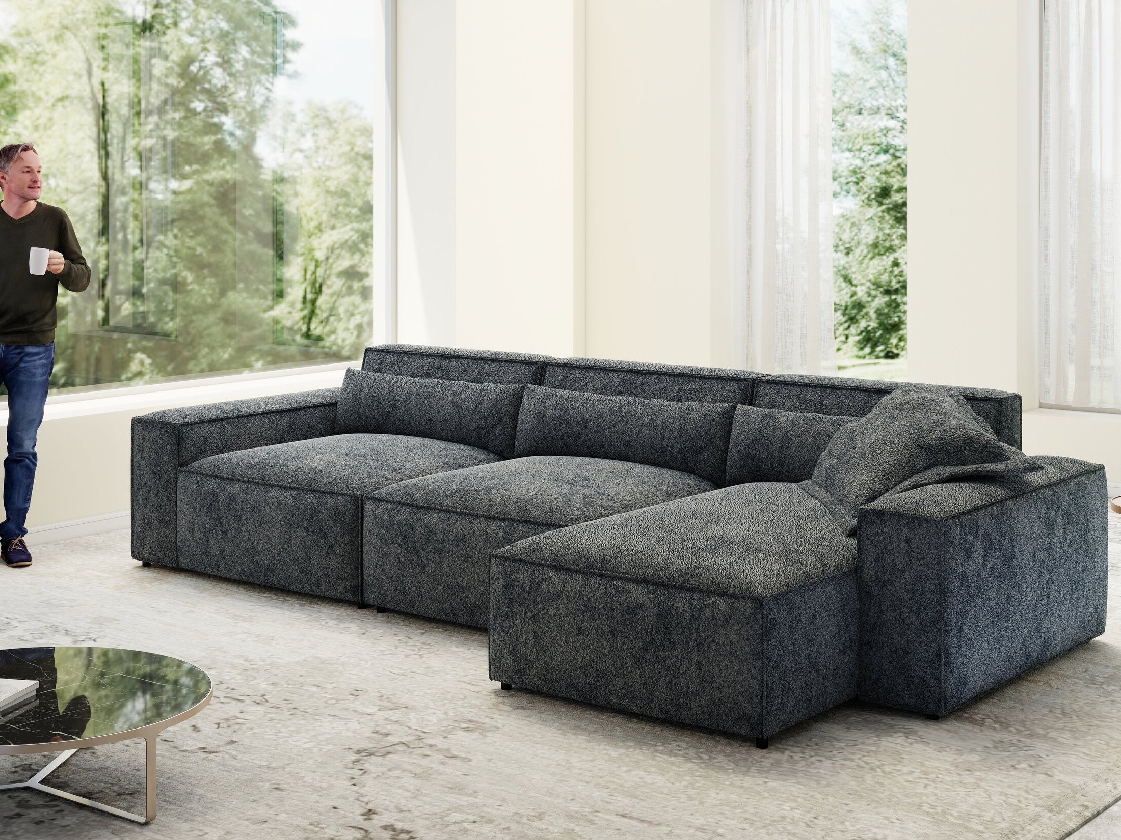 Colțar dumonde cu sezut confortabil din spuma HR, Marvelo XL Euphoria Gri Grafit 366x175 cm II