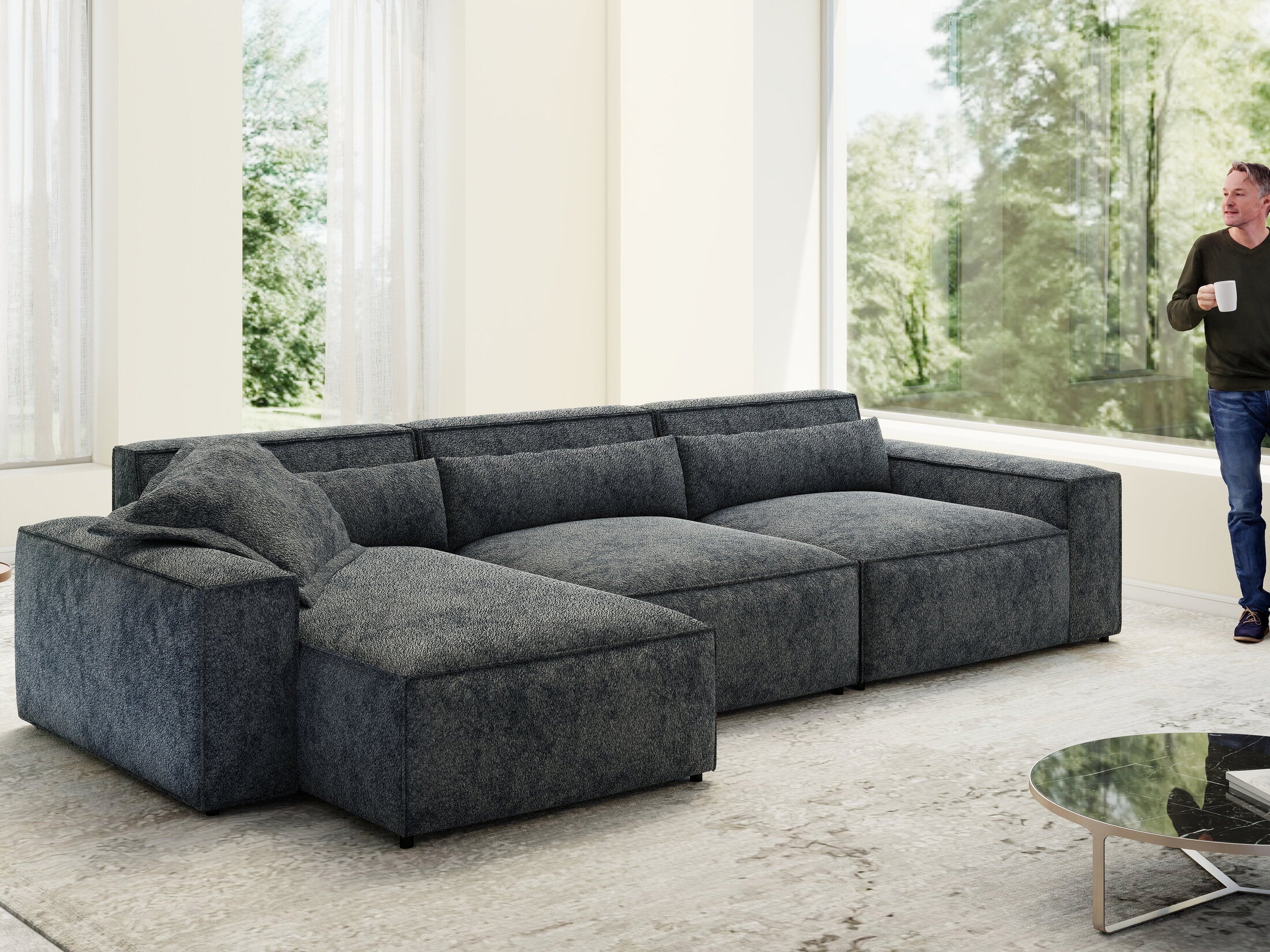 Colțar dumonde cu sezut confortabil din spuma HR, Marvelo XL Euphoria Gri Grafit 366x175 cm