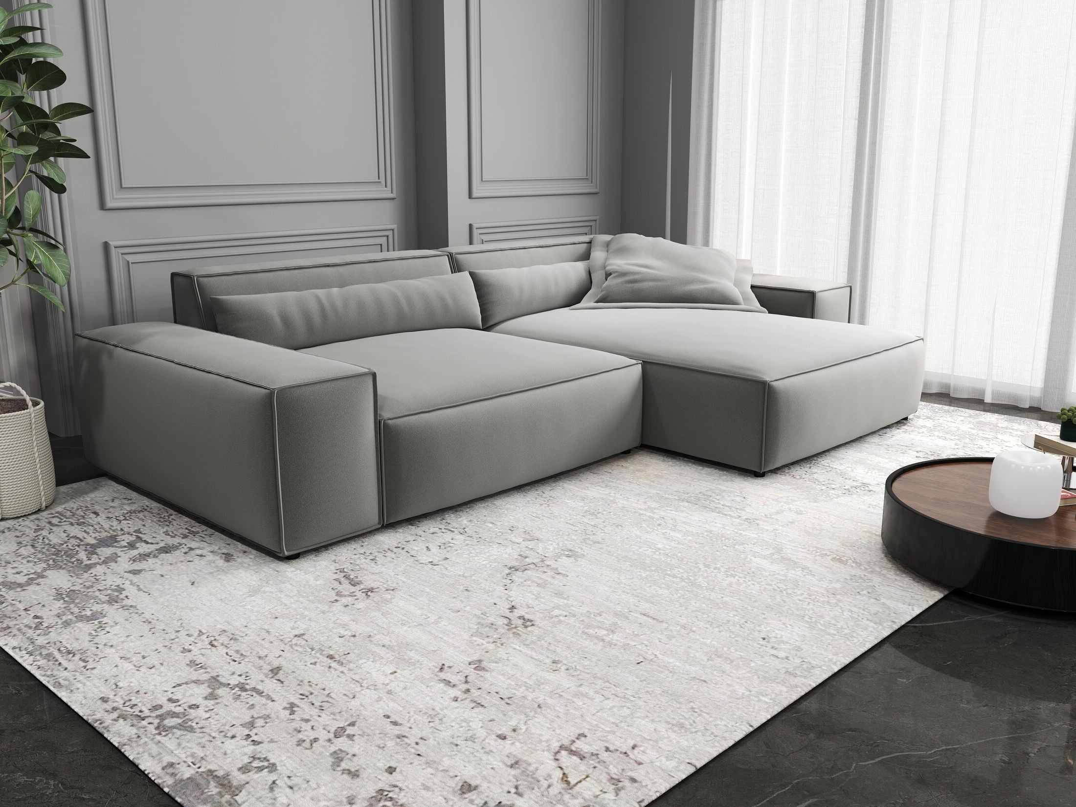 Colțar dumonde cu șezut confortabil din spumă HR, Marvelo Royal Gri 264x175 cm II