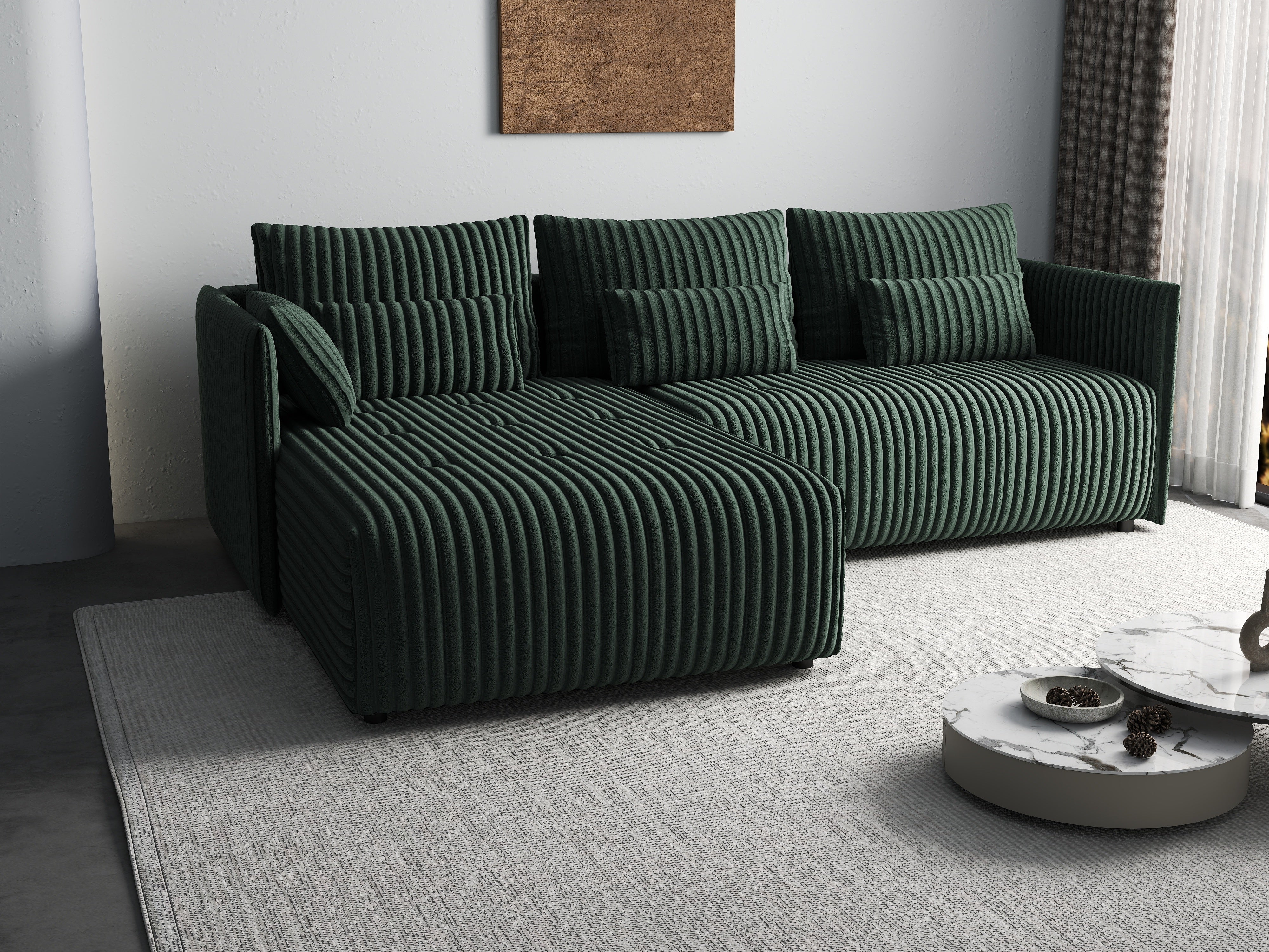 Colțar extensibil dumonde cu ladă de depozitare si sezut confortabil din spuma HR, Malta Ambience Verde II 235x185 cm Fabrica