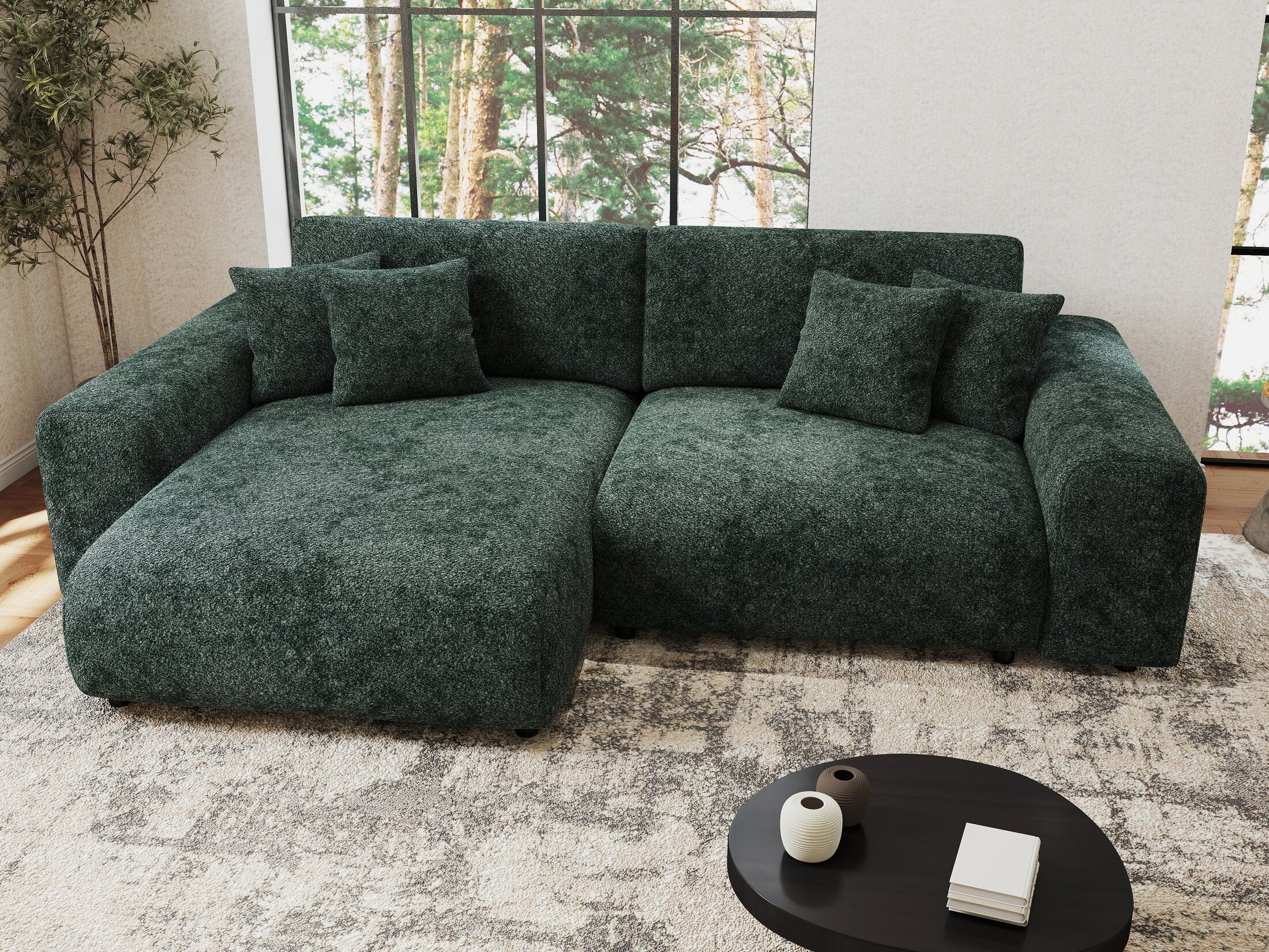 Colțar extensibil dumonde cu ladă de depozitare si sezut confortabil din spuma HR, Sarina Euphoria Verde 255x168 cm