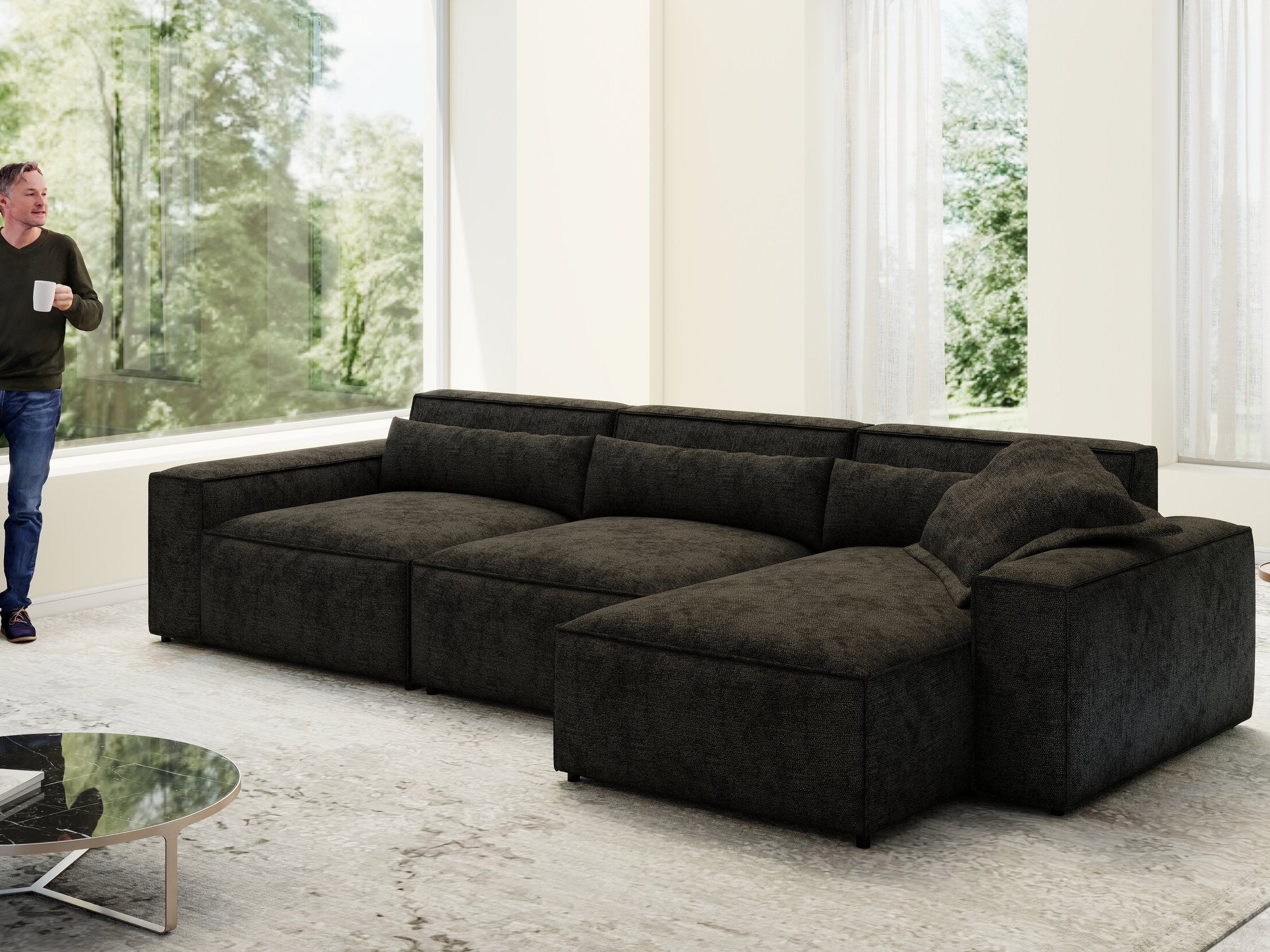 Colțar dumonde cu sezut confortabil din spuma HR, Marvelo XL Enjoy Black 366x175 cm II
